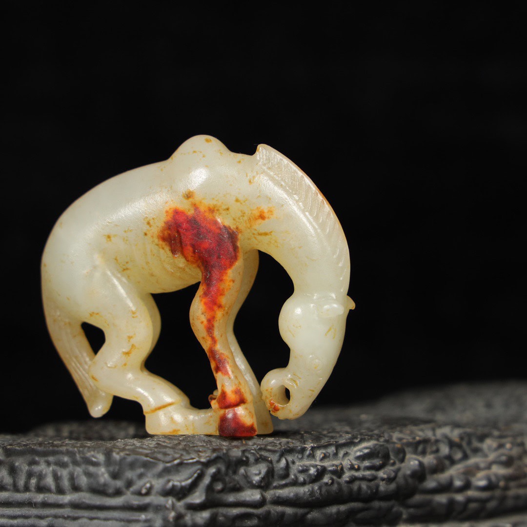 Chinese Natural Jade Carved horse handle
