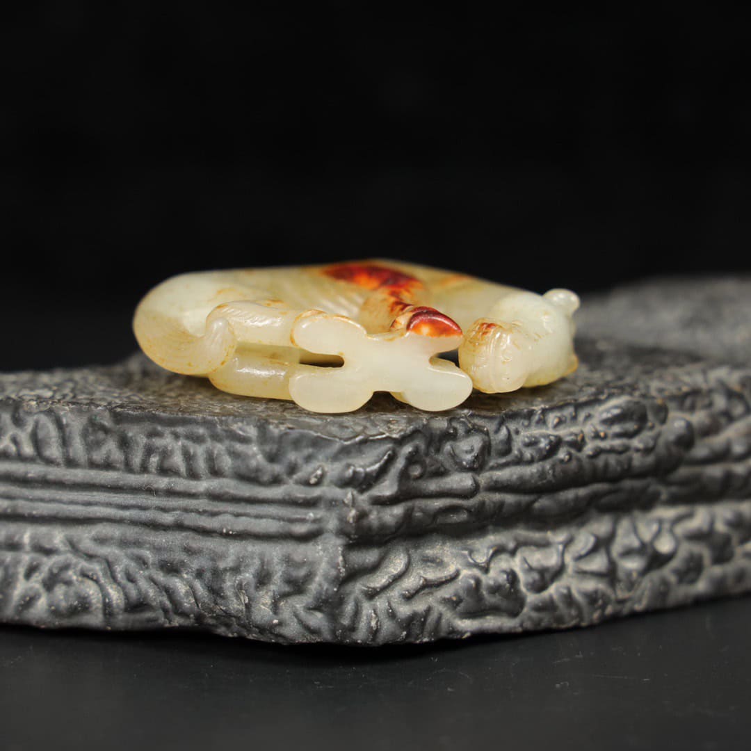 Chinese Natural Jade Carved horse handle