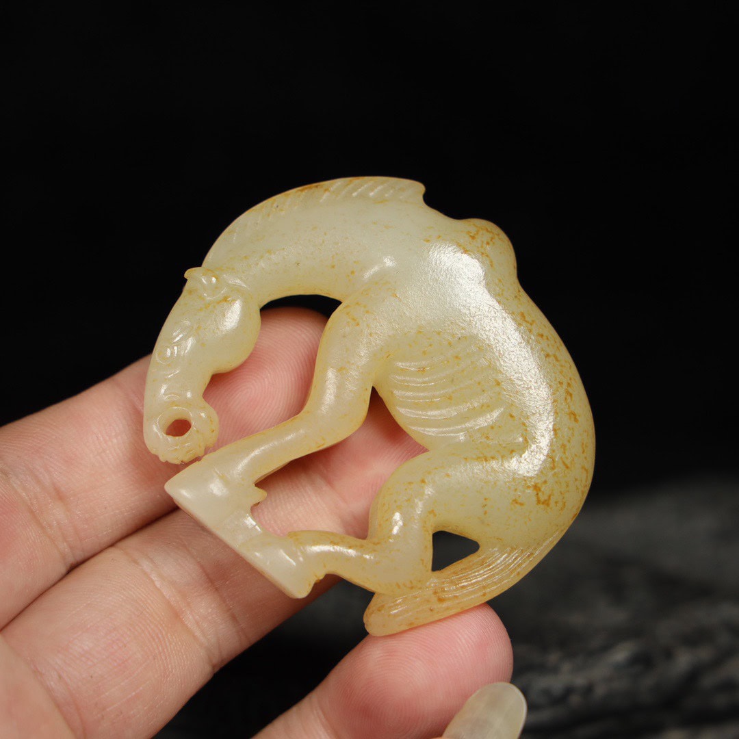 Chinese Natural Jade Carved horse handle