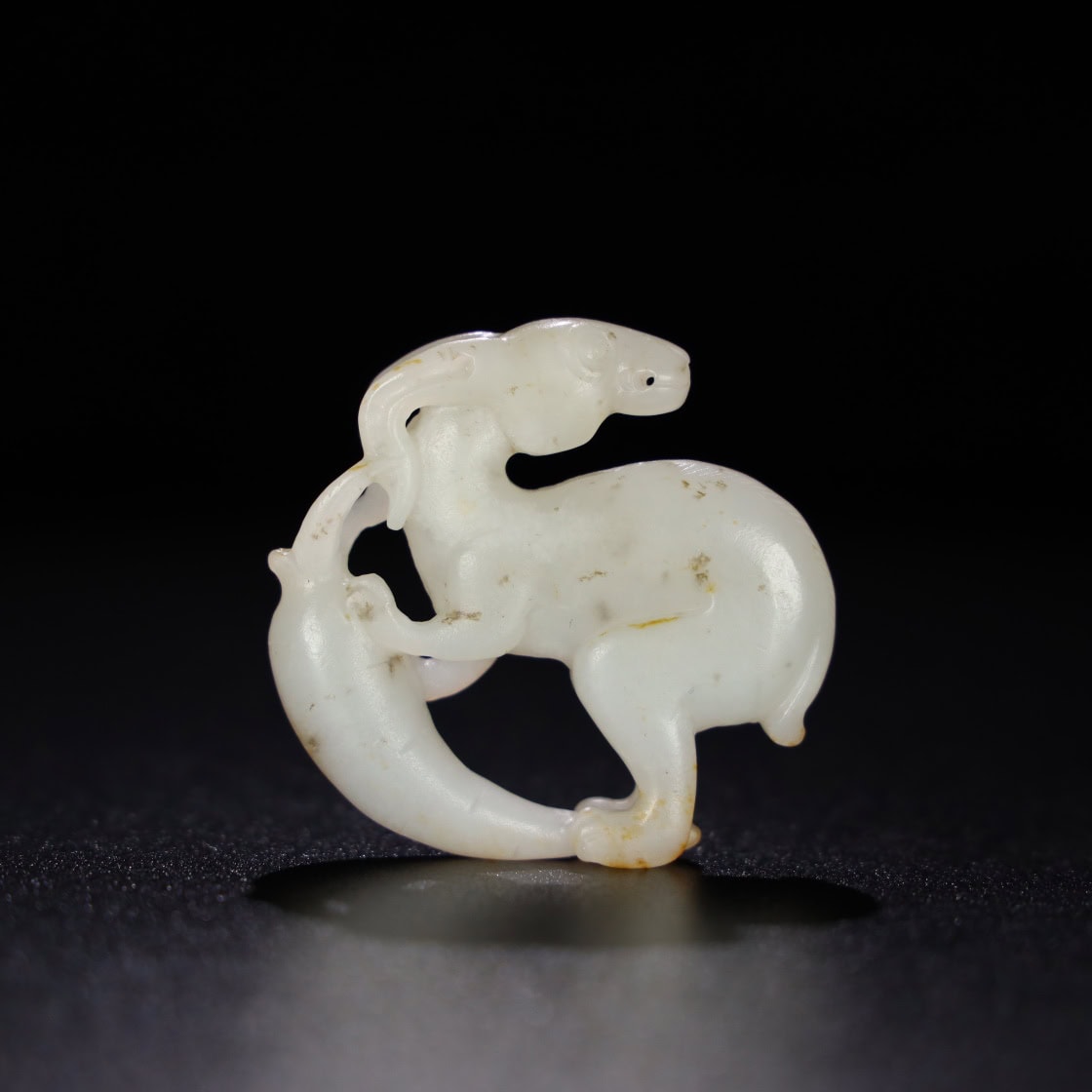 Chinese Natural Jade Carved Rabbit handles