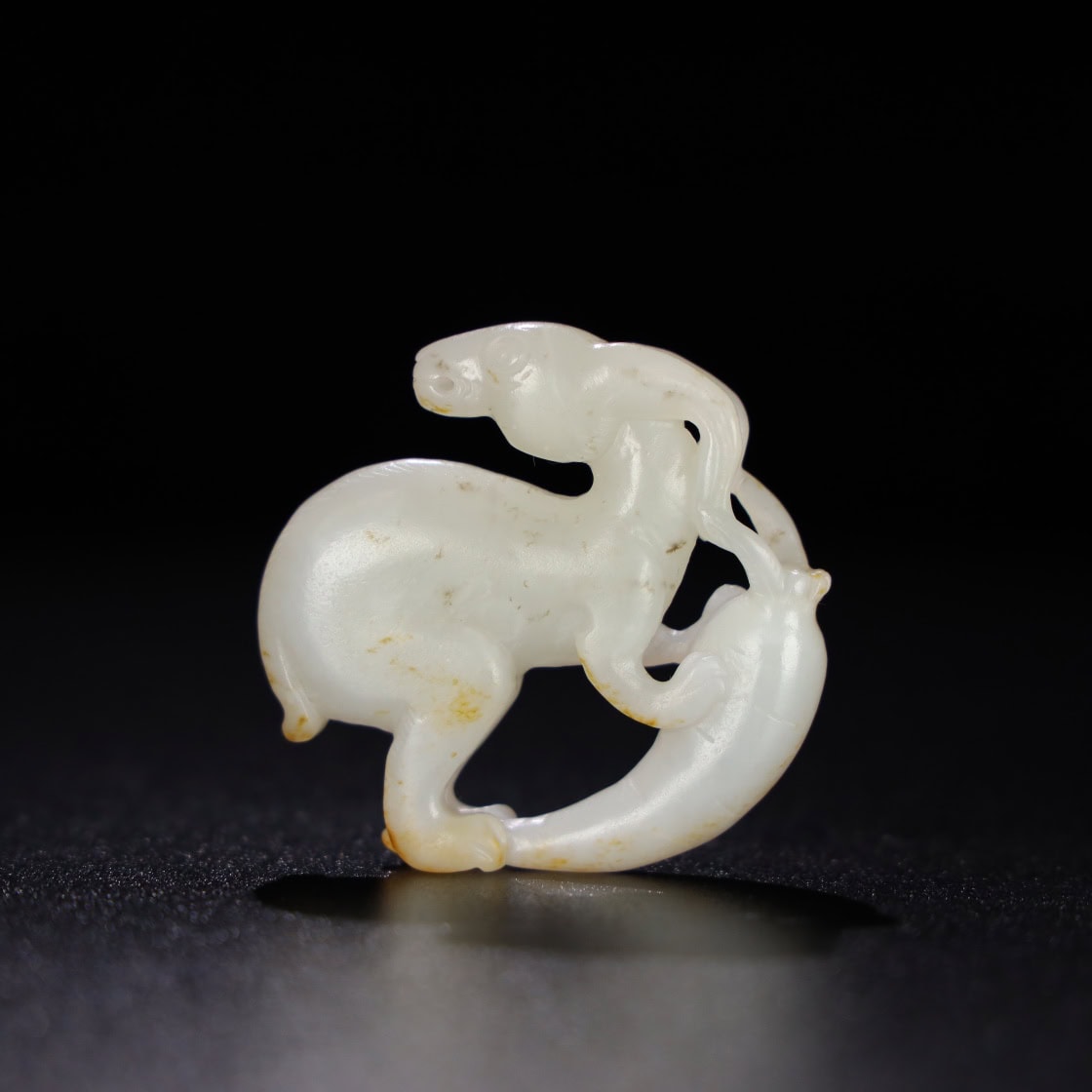 Chinese Natural Jade Carved Rabbit handles