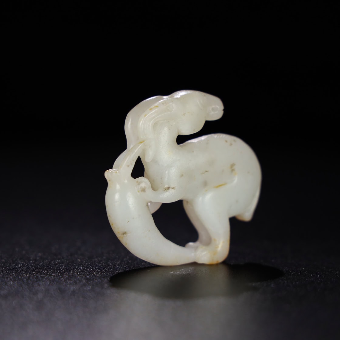 Chinese Natural Jade Carved Rabbit handles