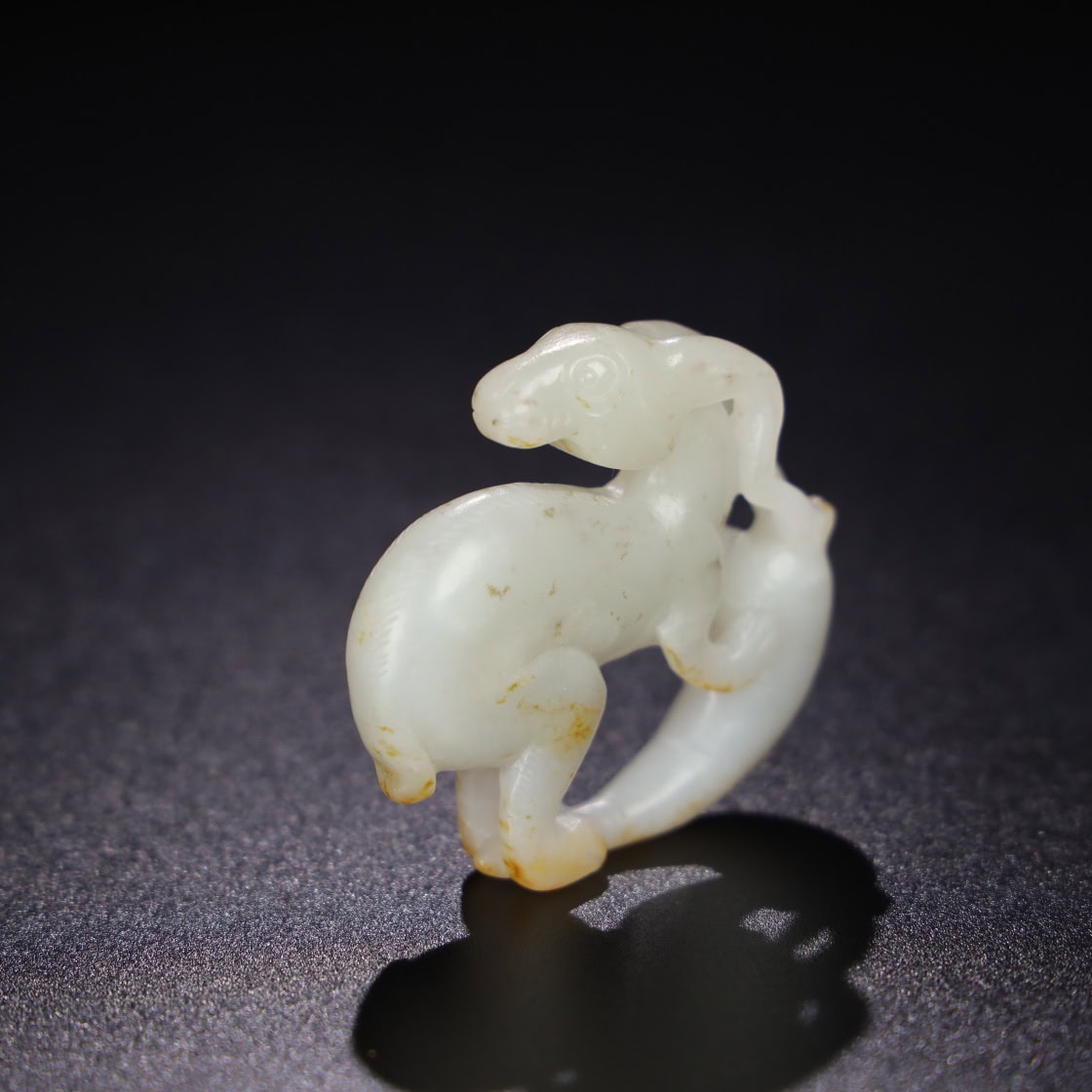 Chinese Natural Jade Carved Rabbit handles