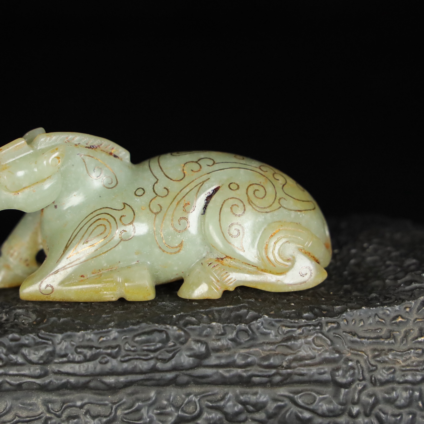 Chinese Natural Jade Carved Gold Horse