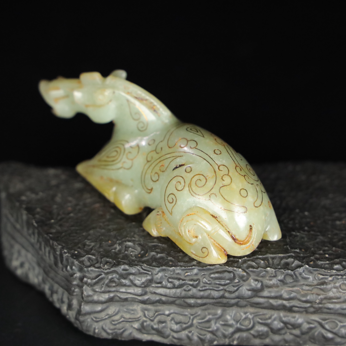 Chinese Natural Jade Carved Gold Horse