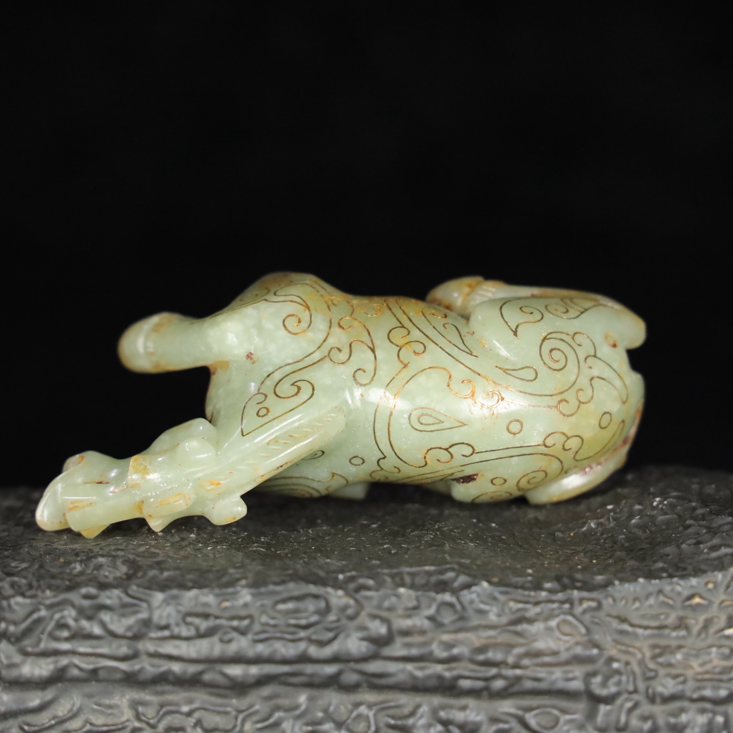 Chinese Natural Jade Carved Gold Horse