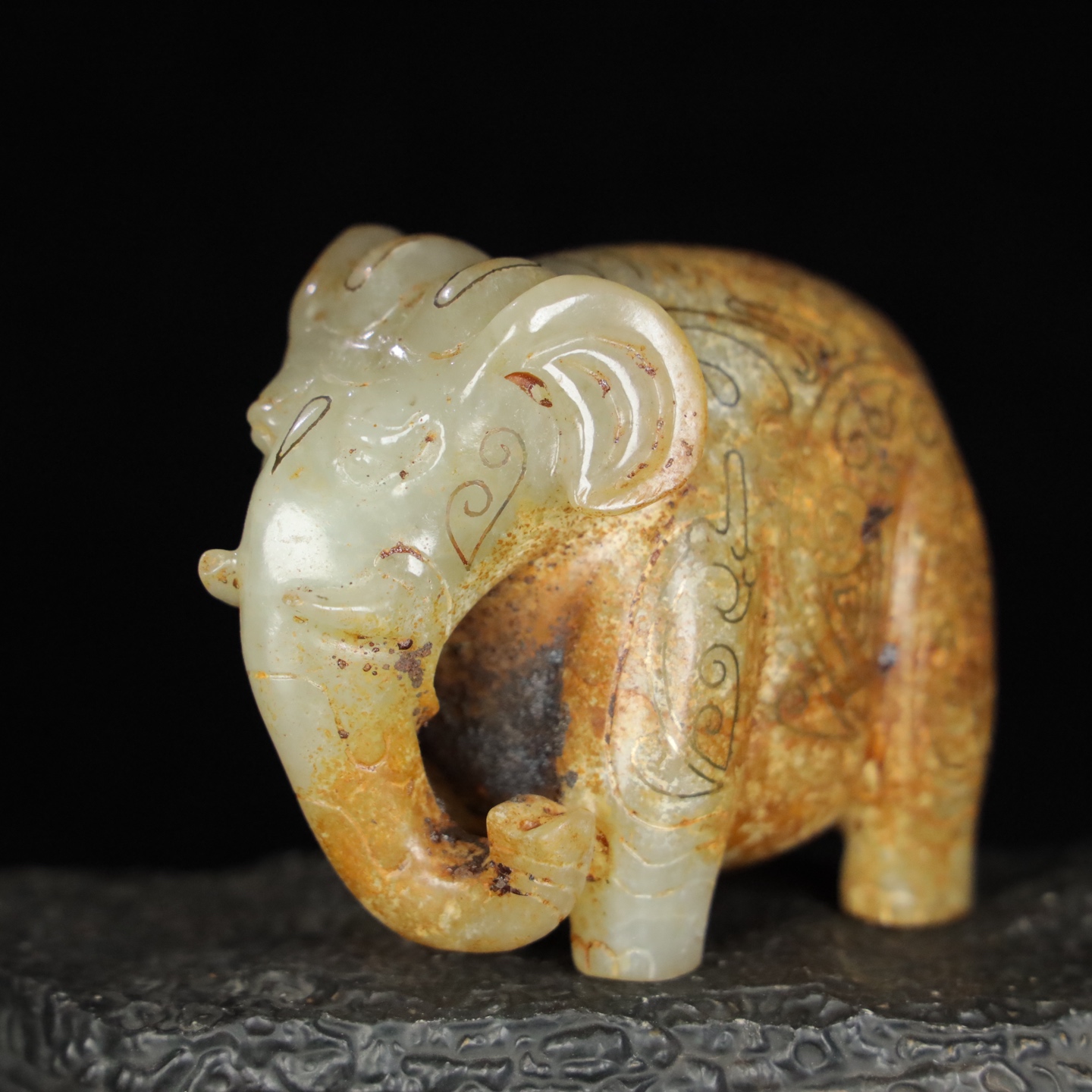 Chinese Natural Jade Carved golden elephant