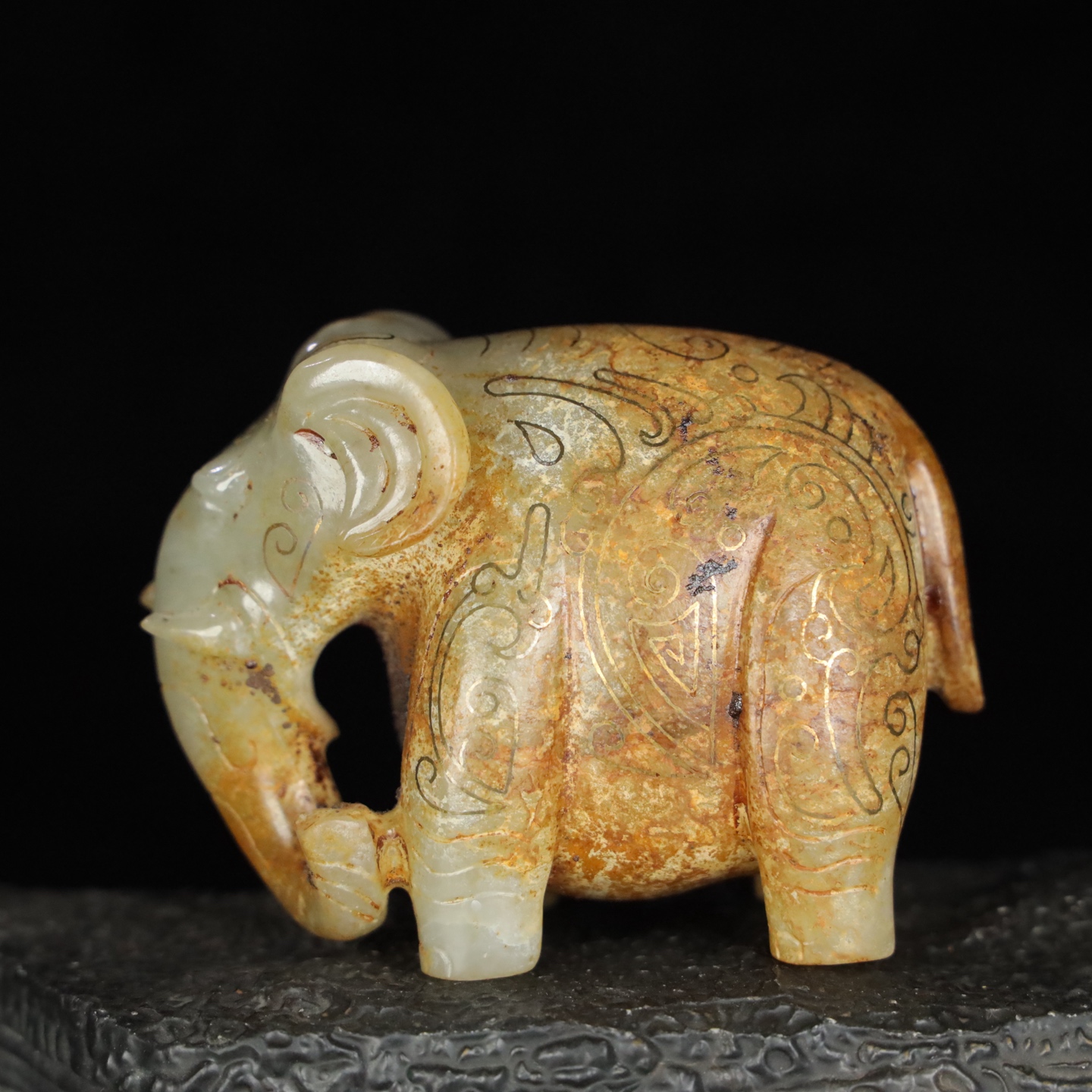 Chinese Natural Jade Carved golden elephant