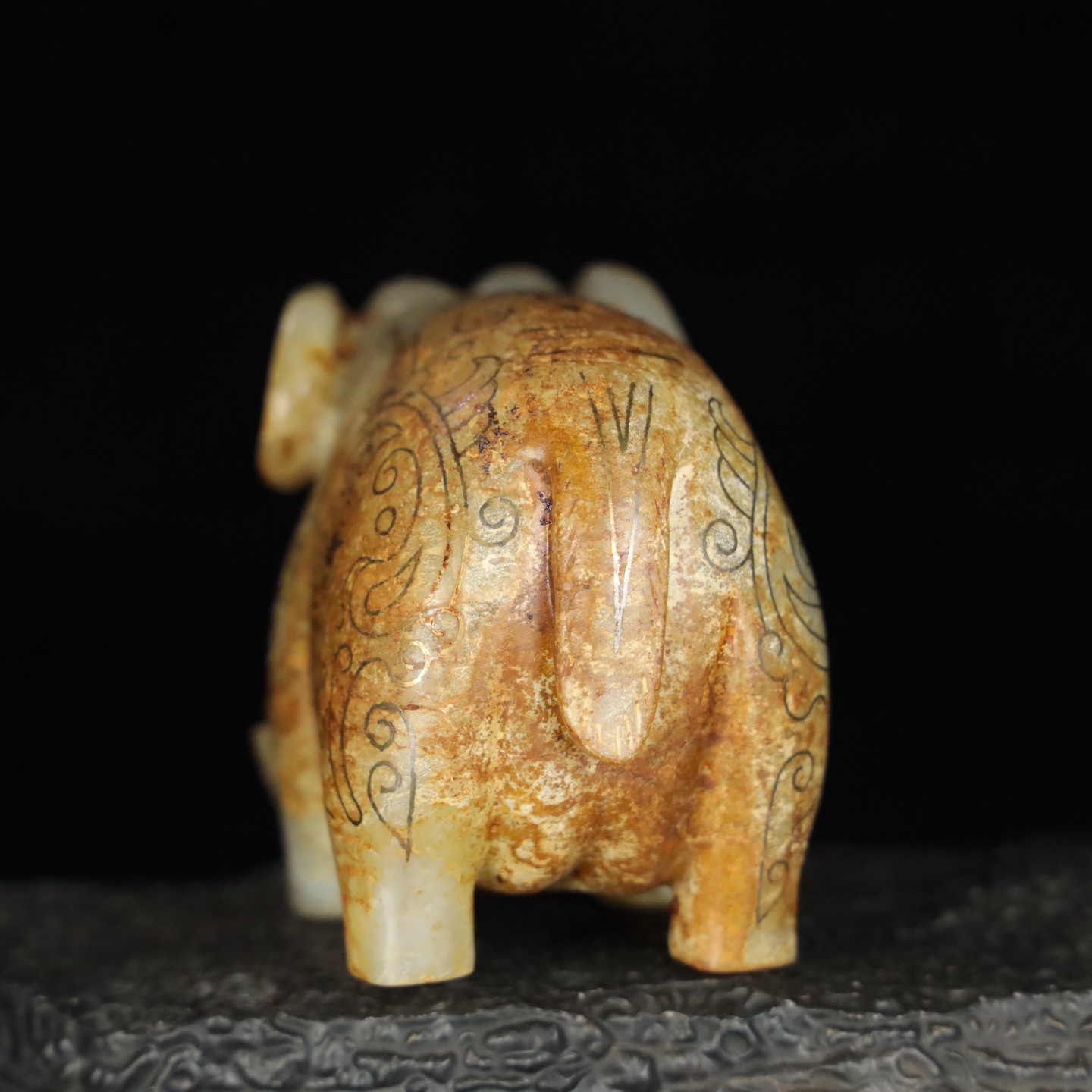 Chinese Natural Jade Carved golden elephant