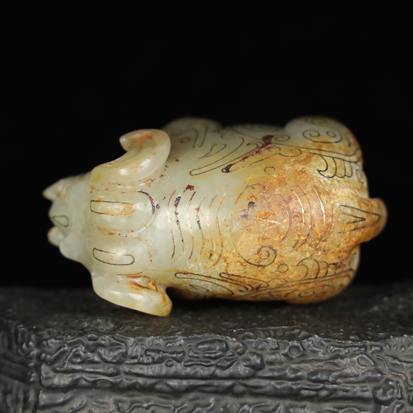 Chinese Natural Jade Carved golden elephant