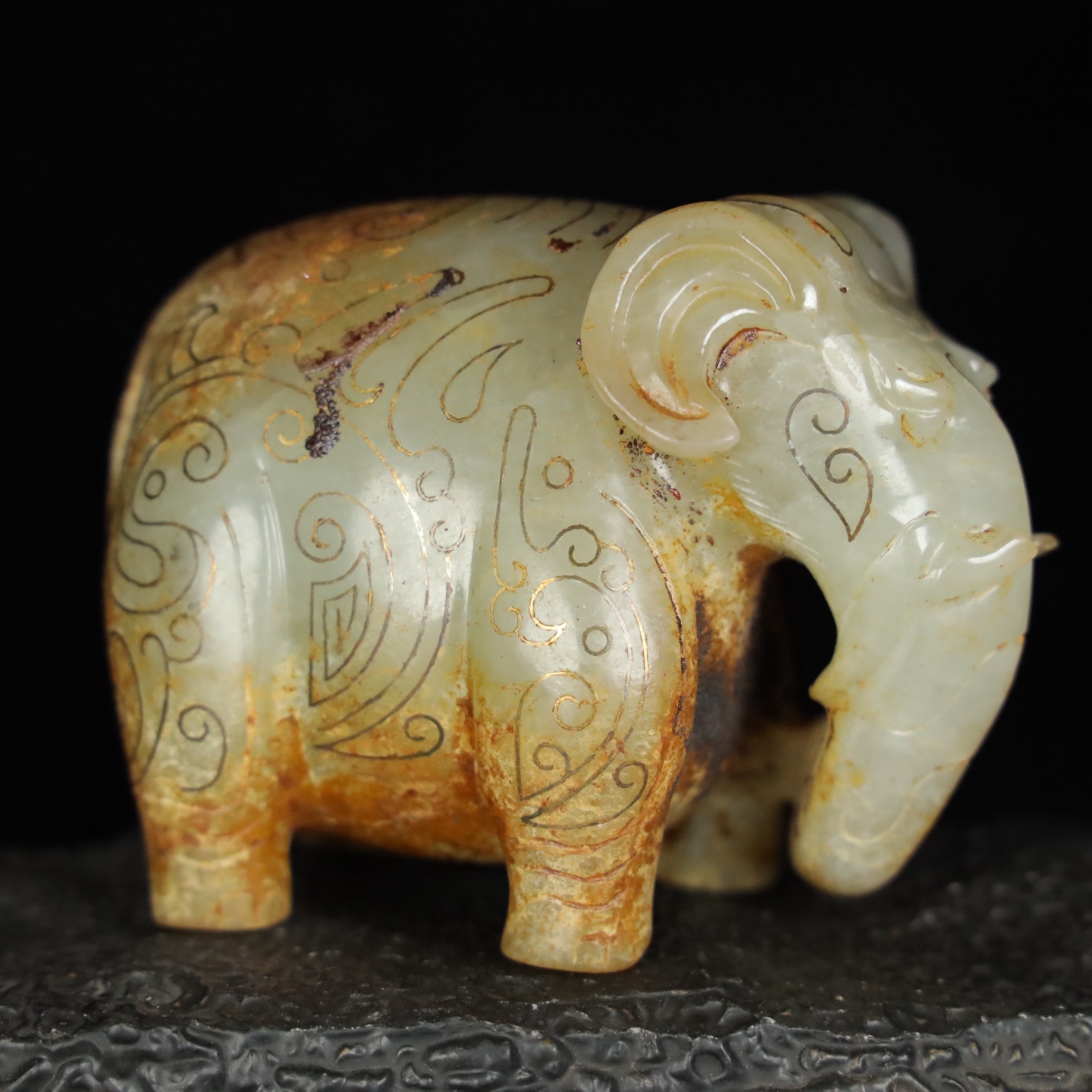 Chinese Natural Jade Carved golden elephant