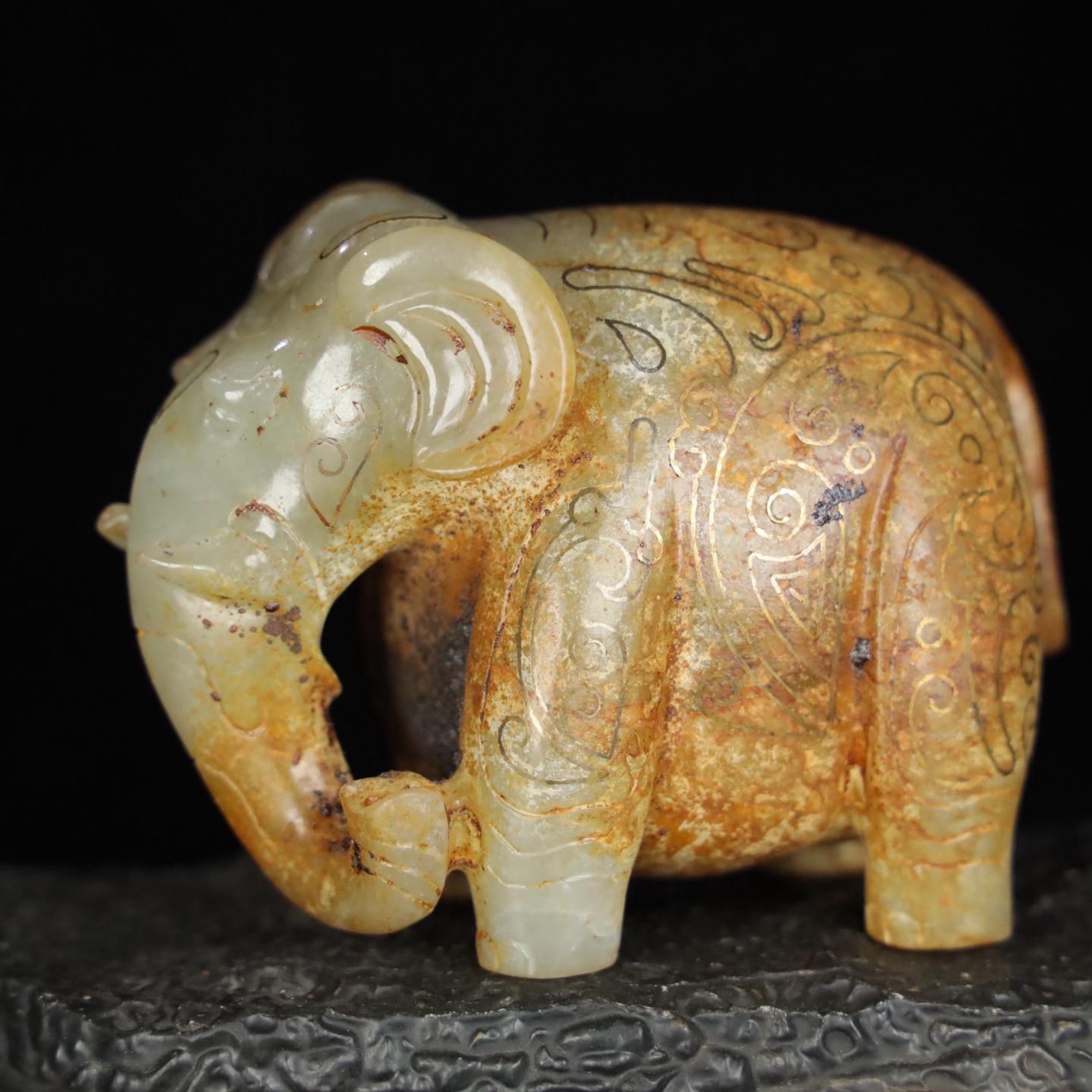 Chinese Natural Jade Carved golden elephant