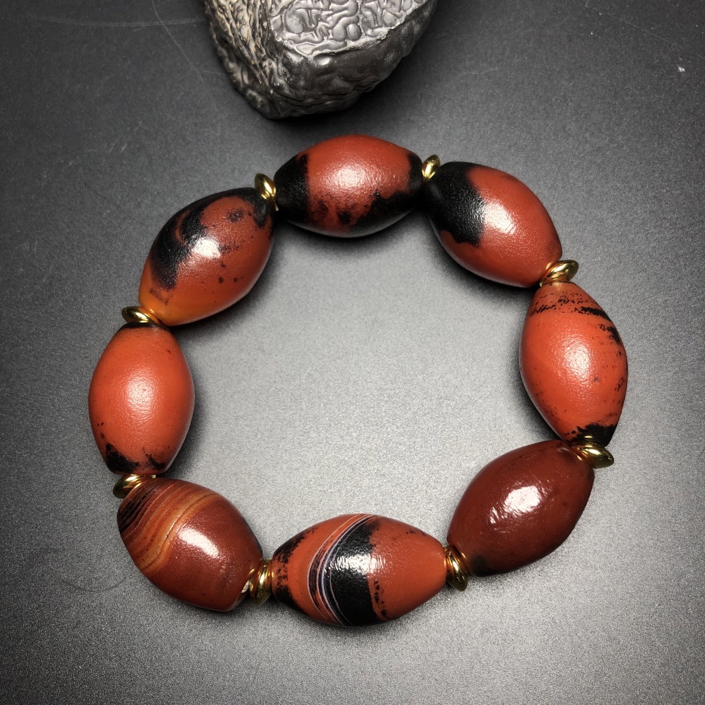 Chinese Natural Jade Carved Dalo bead bracelet