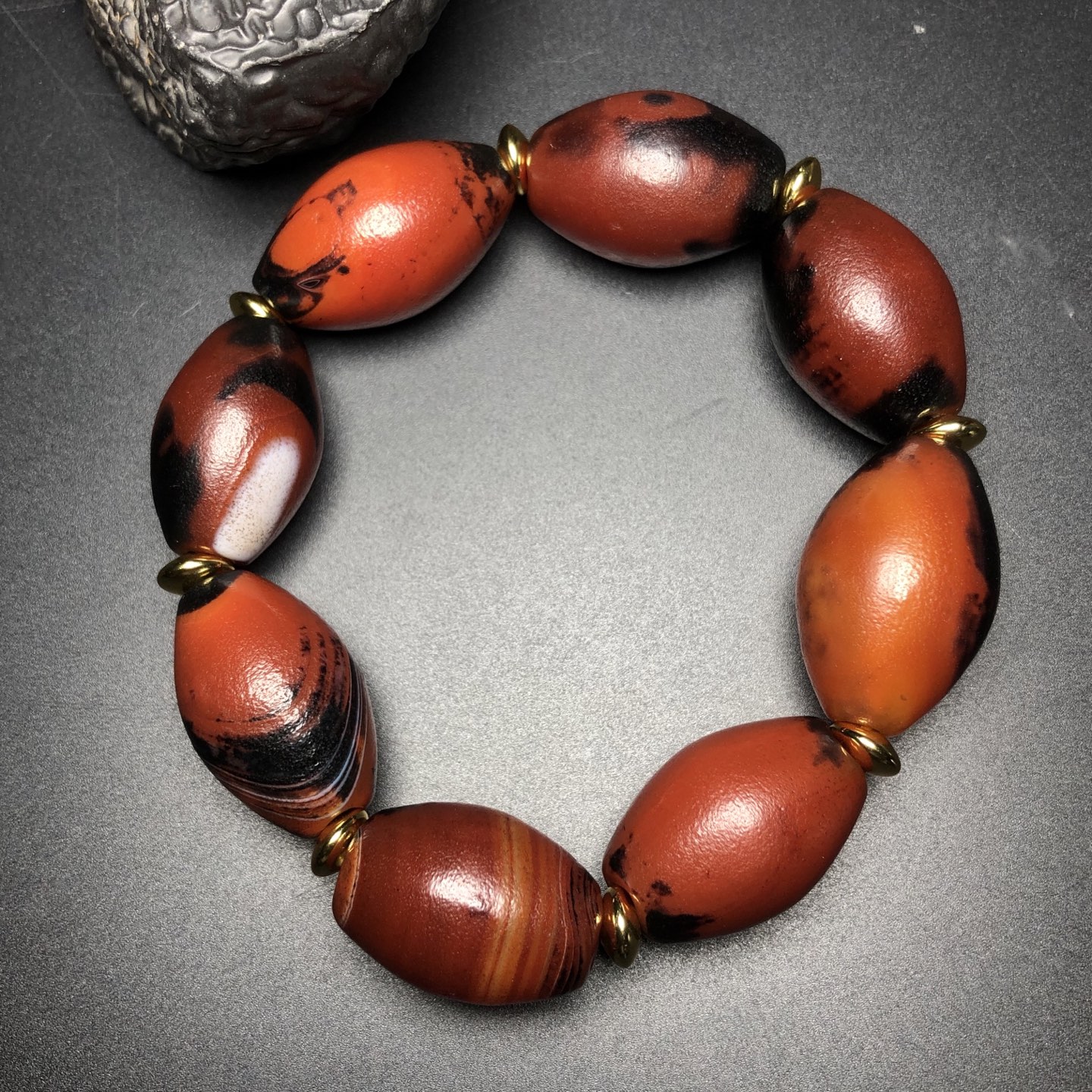 Chinese Natural Jade Carved Dalo bead bracelet