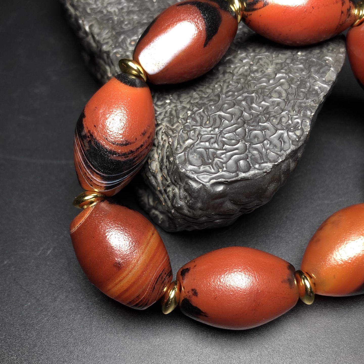 Chinese Natural Jade Carved Dalo bead bracelet
