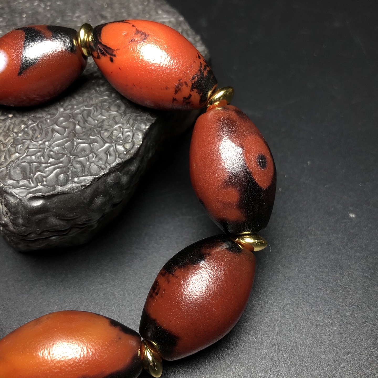 Chinese Natural Jade Carved Dalo bead bracelet