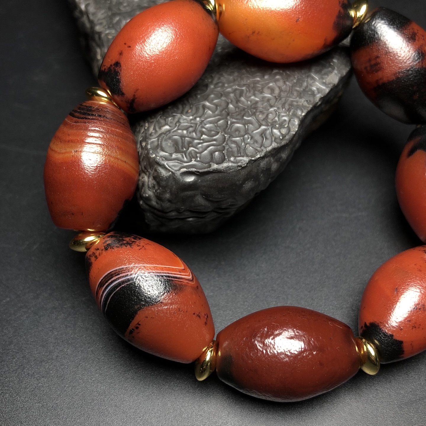 Chinese Natural Jade Carved Dalo bead bracelet