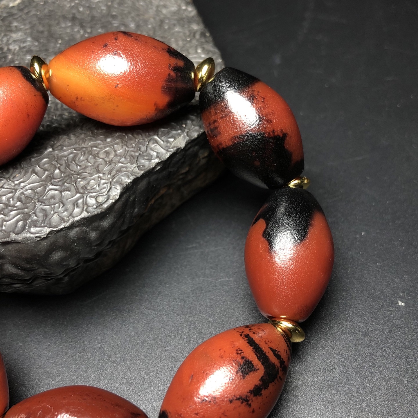 Chinese Natural Jade Carved Dalo bead bracelet