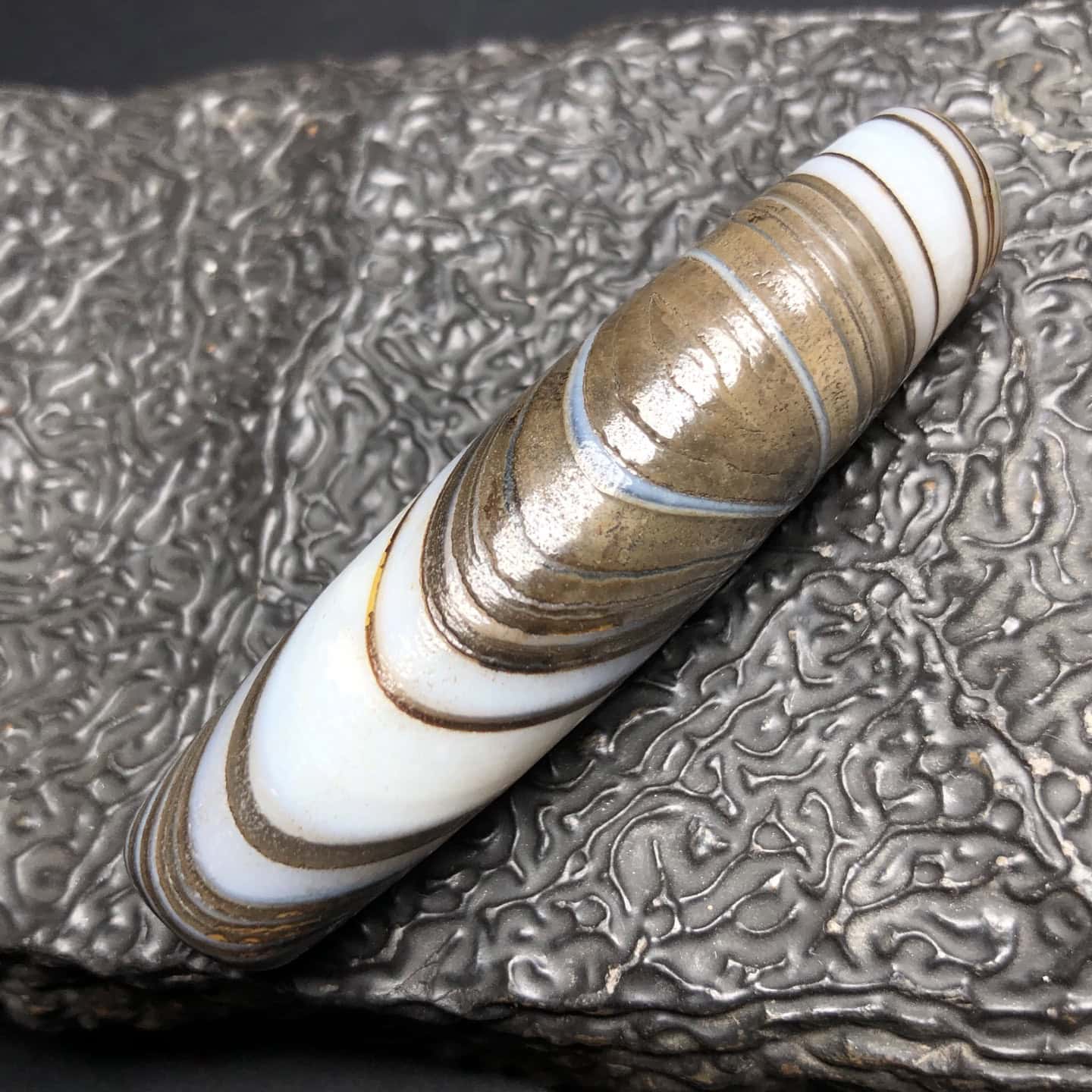Chinese Natural Jade Carved Dzi beads