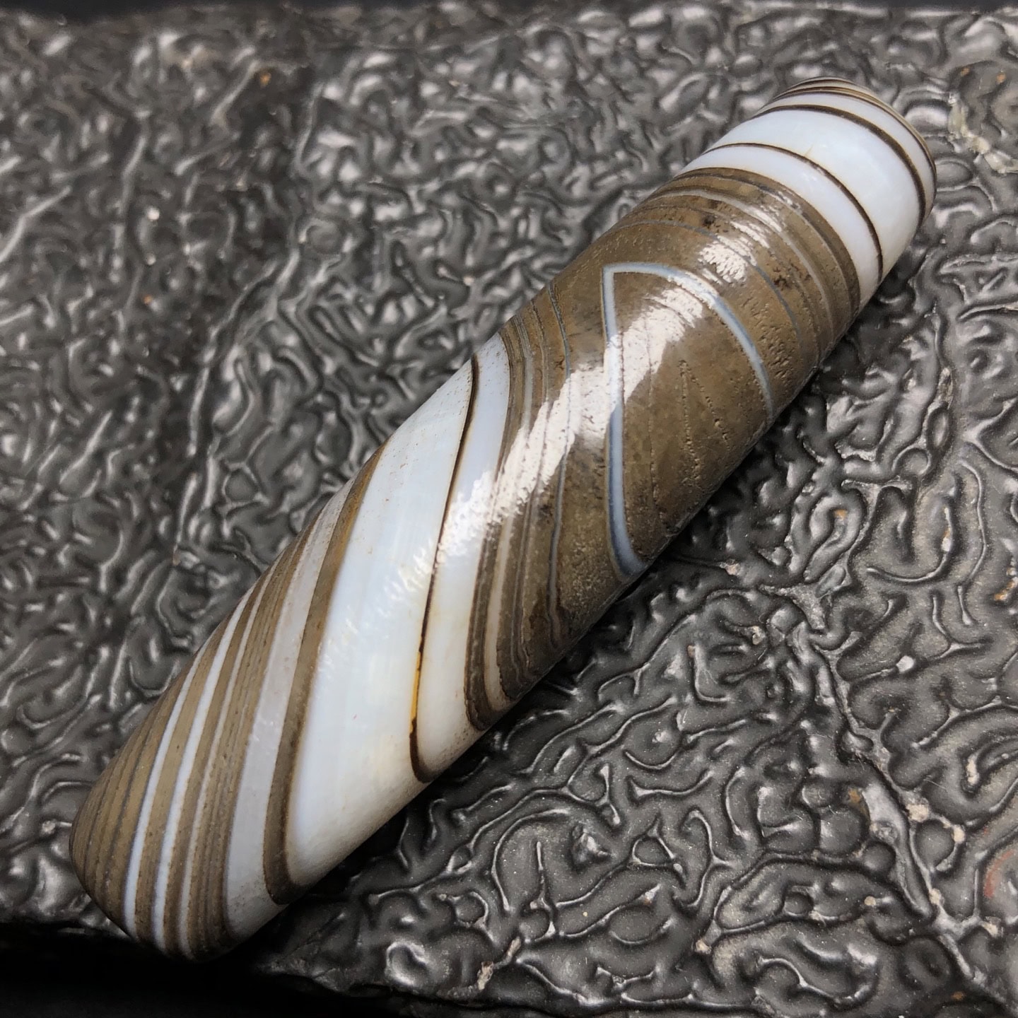 Chinese Natural Jade Carved Dzi beads