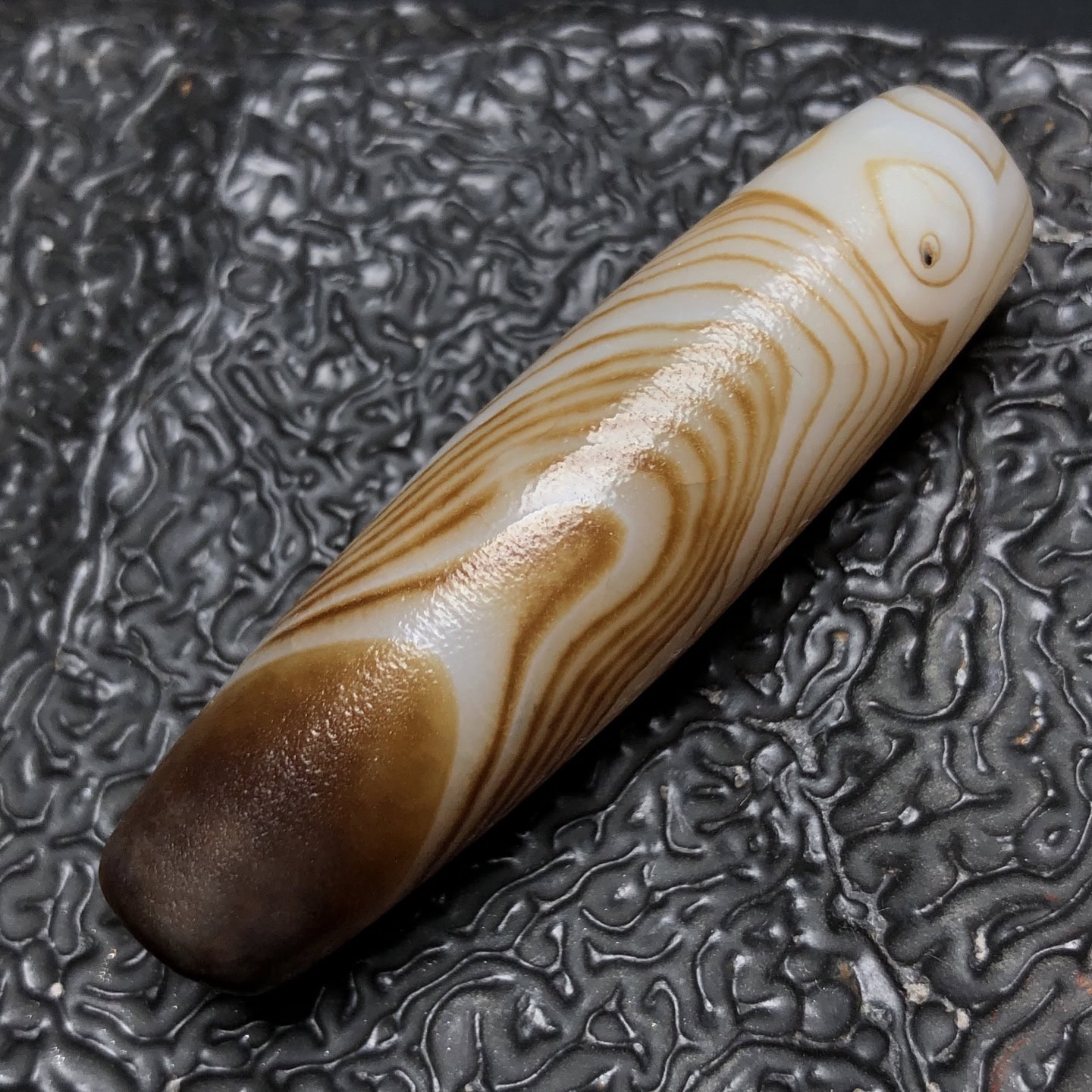 Chinese Natural Jade Carved Dzi beads