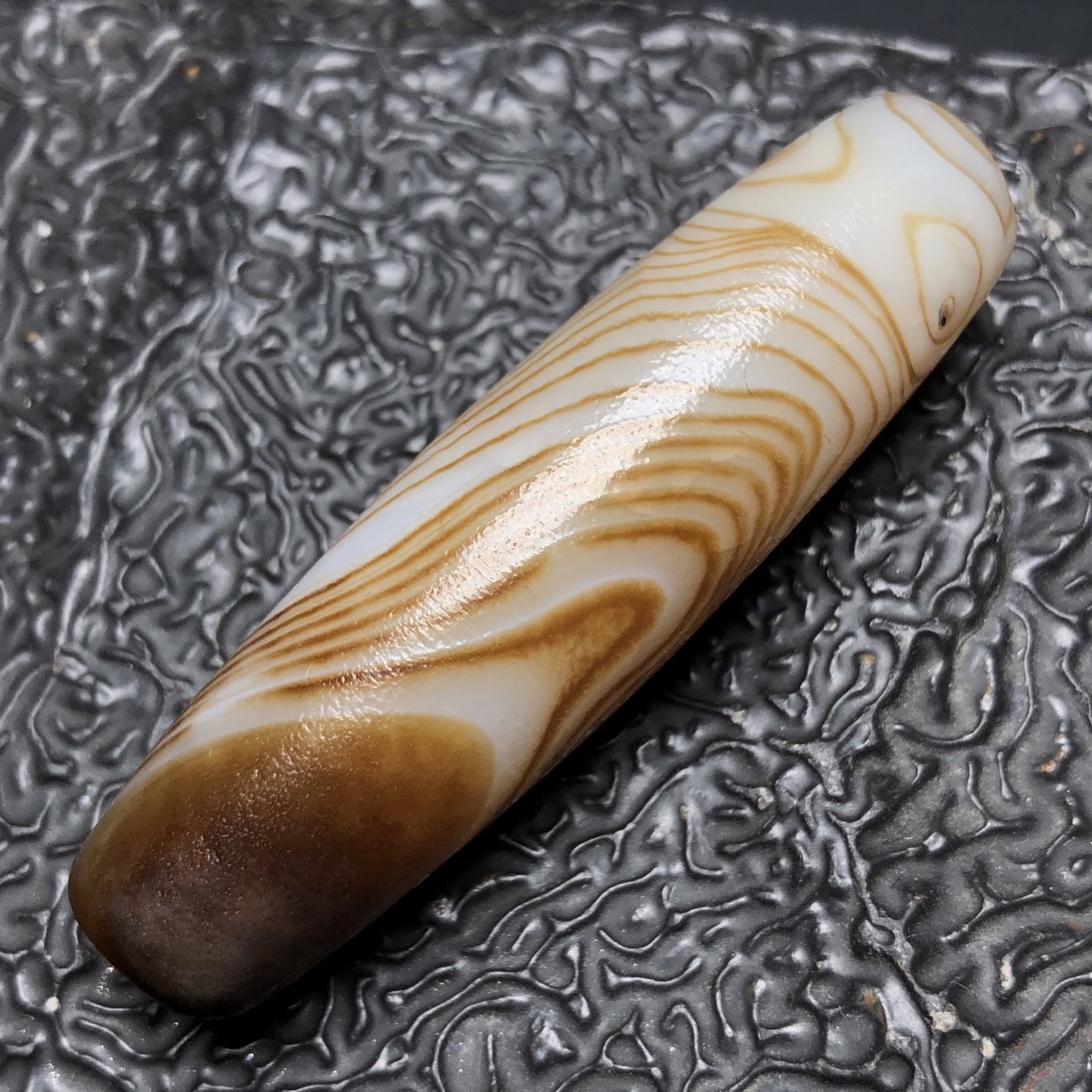 Chinese Natural Jade Carved Dzi beads