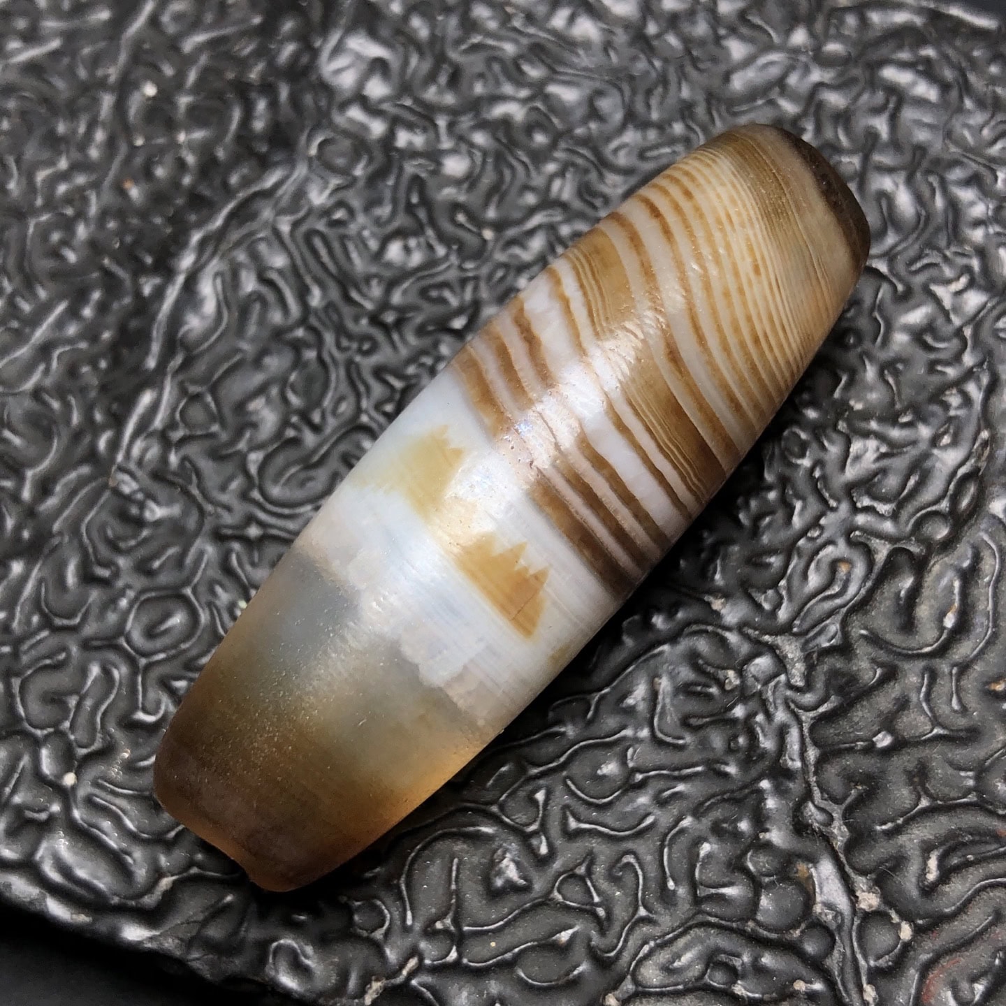 Chinese Natural Jade Carved Dzi beads