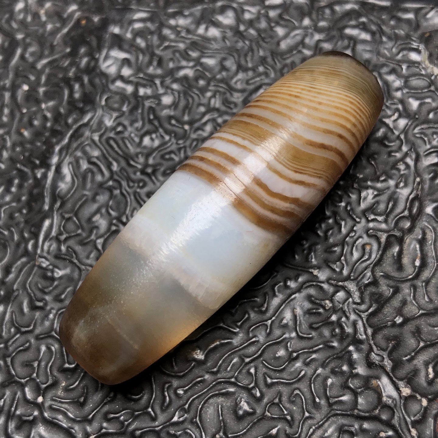 Chinese Natural Jade Carved Dzi beads
