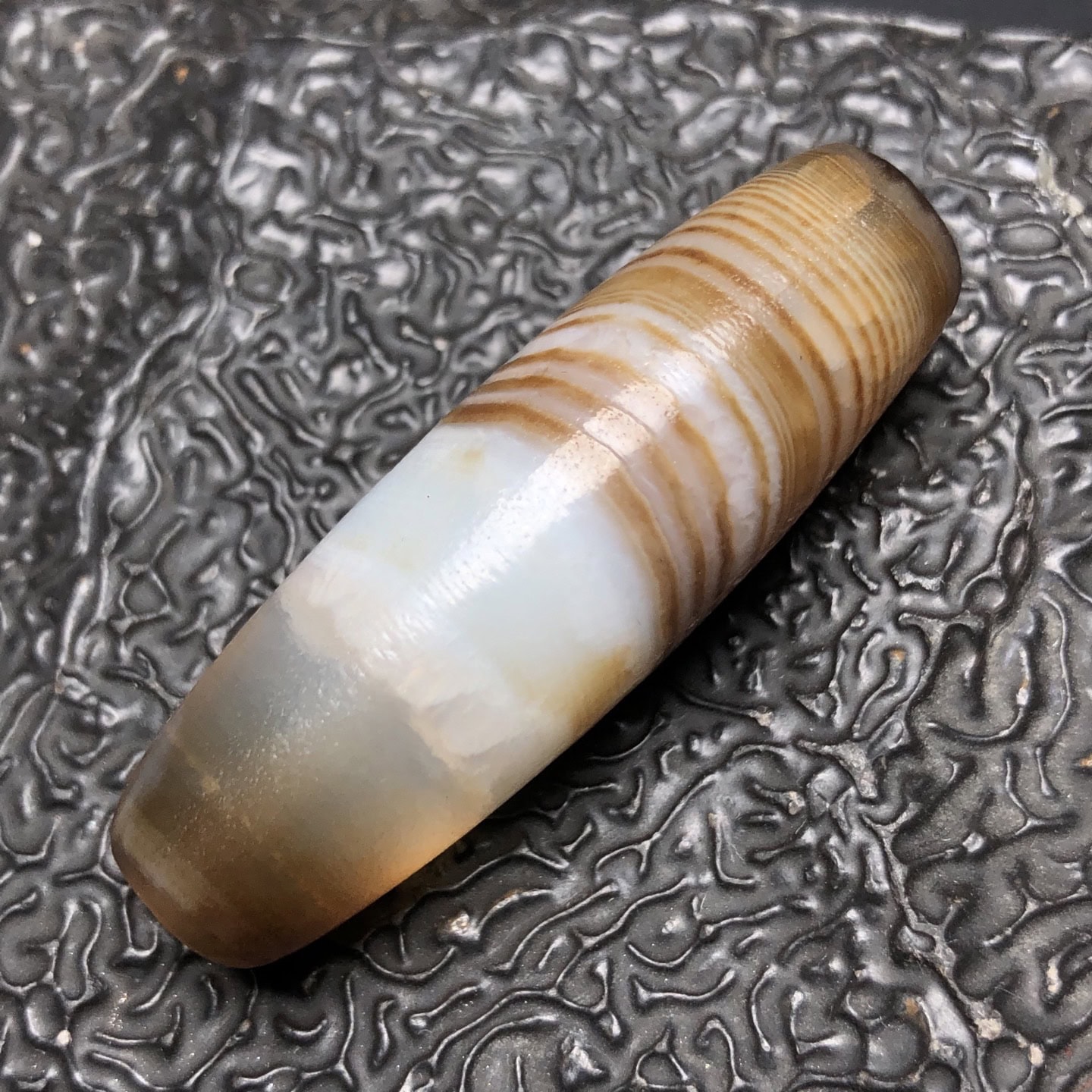 Chinese Natural Jade Carved Dzi beads