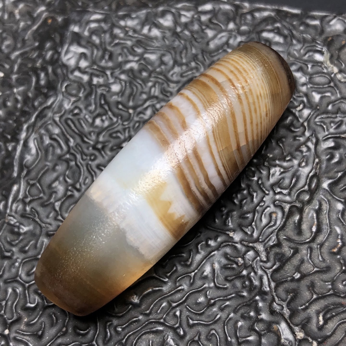 Chinese Natural Jade Carved Dzi beads