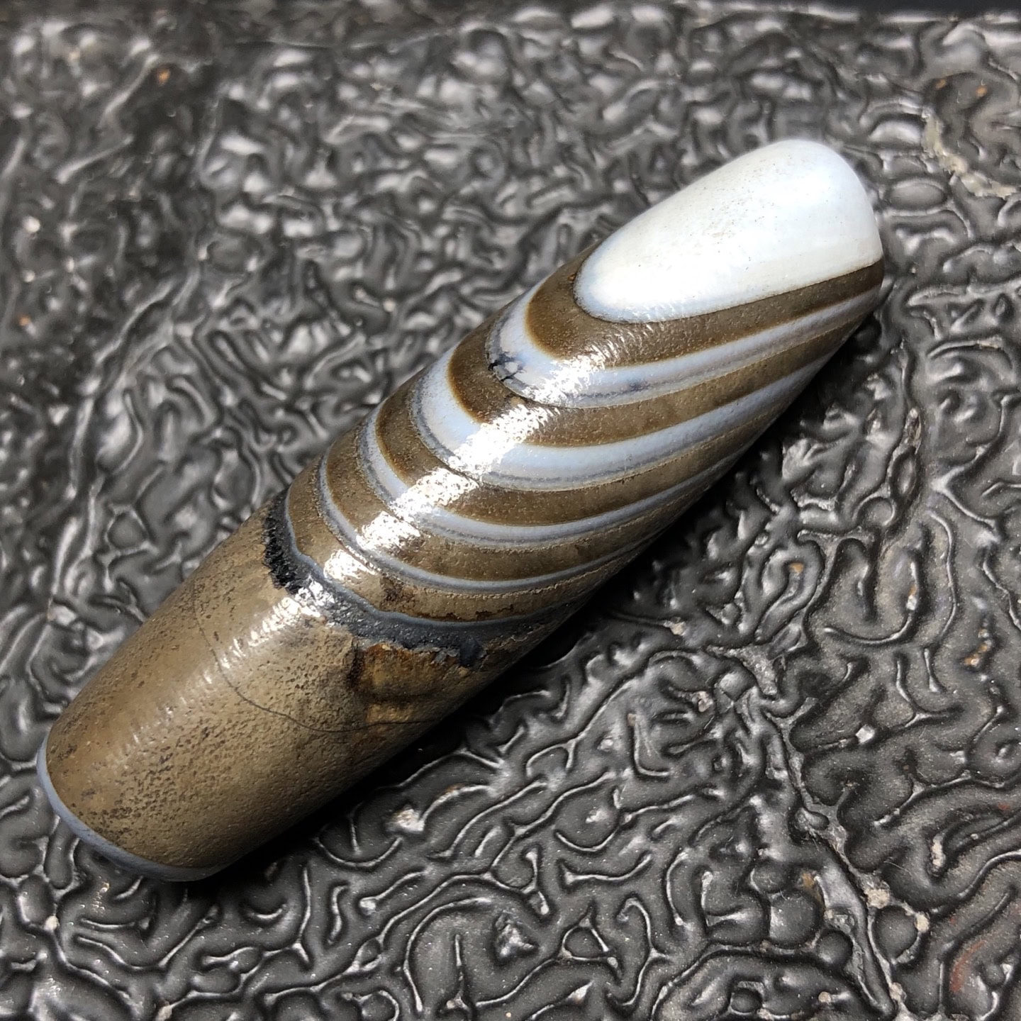 Chinese Natural Jade Carved Dzi beads