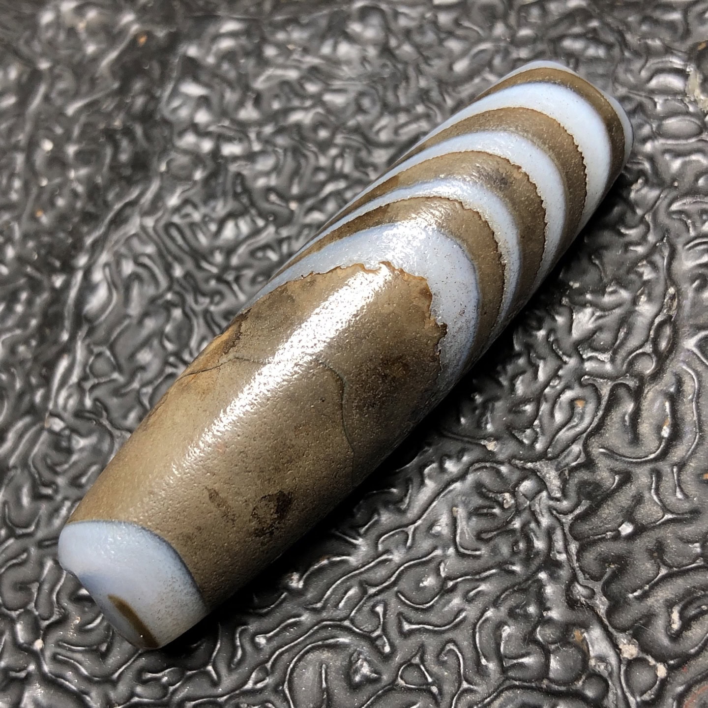 Chinese Natural Jade Carved Dzi beads