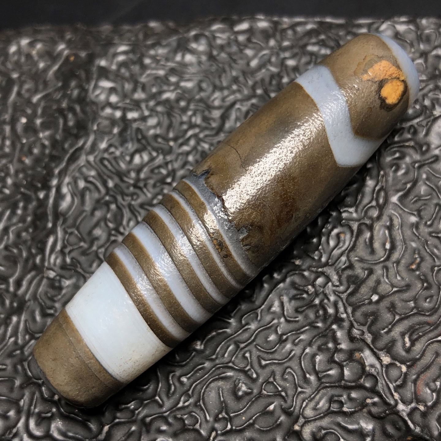 Chinese Natural Jade Carved Dzi beads