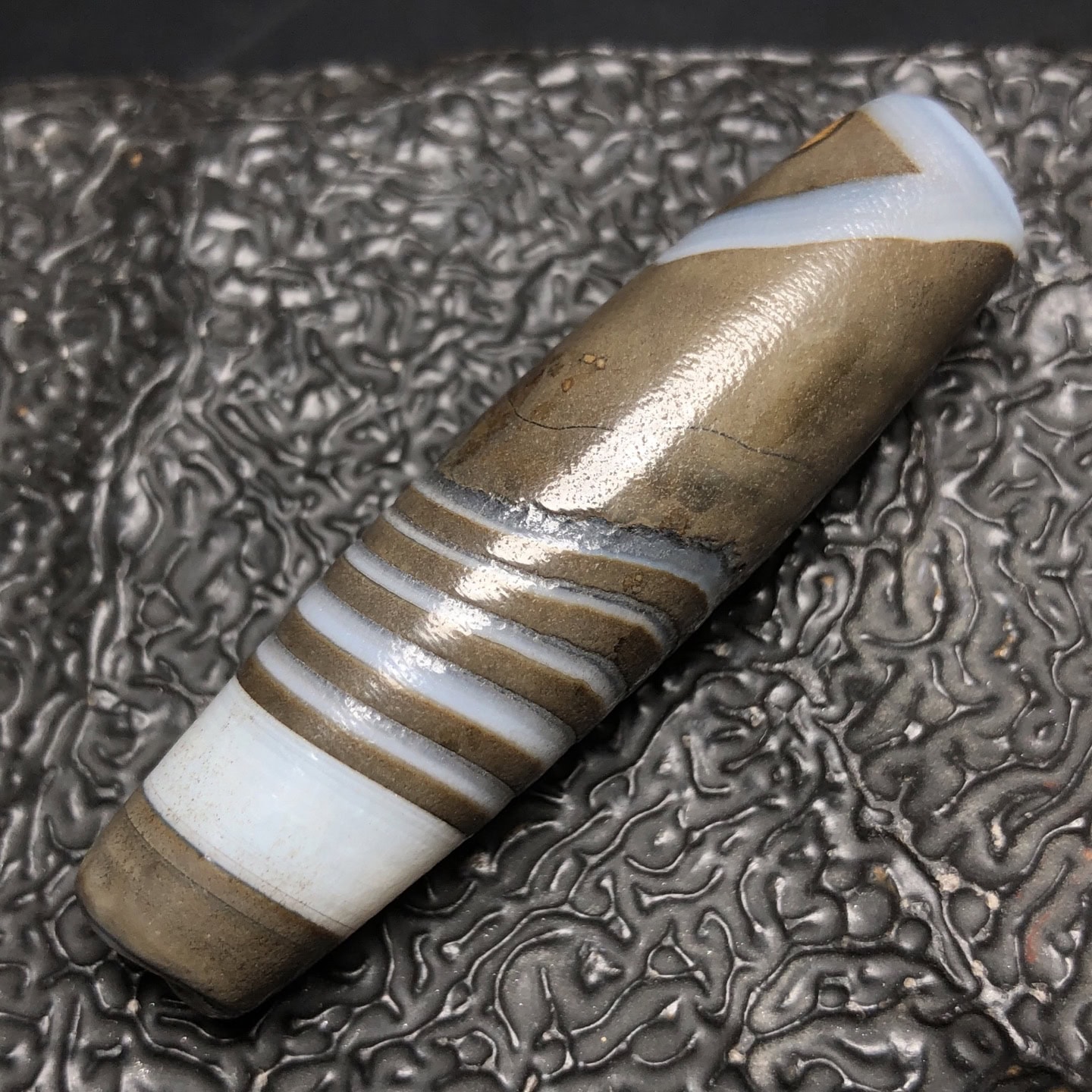 Chinese Natural Jade Carved Dzi beads