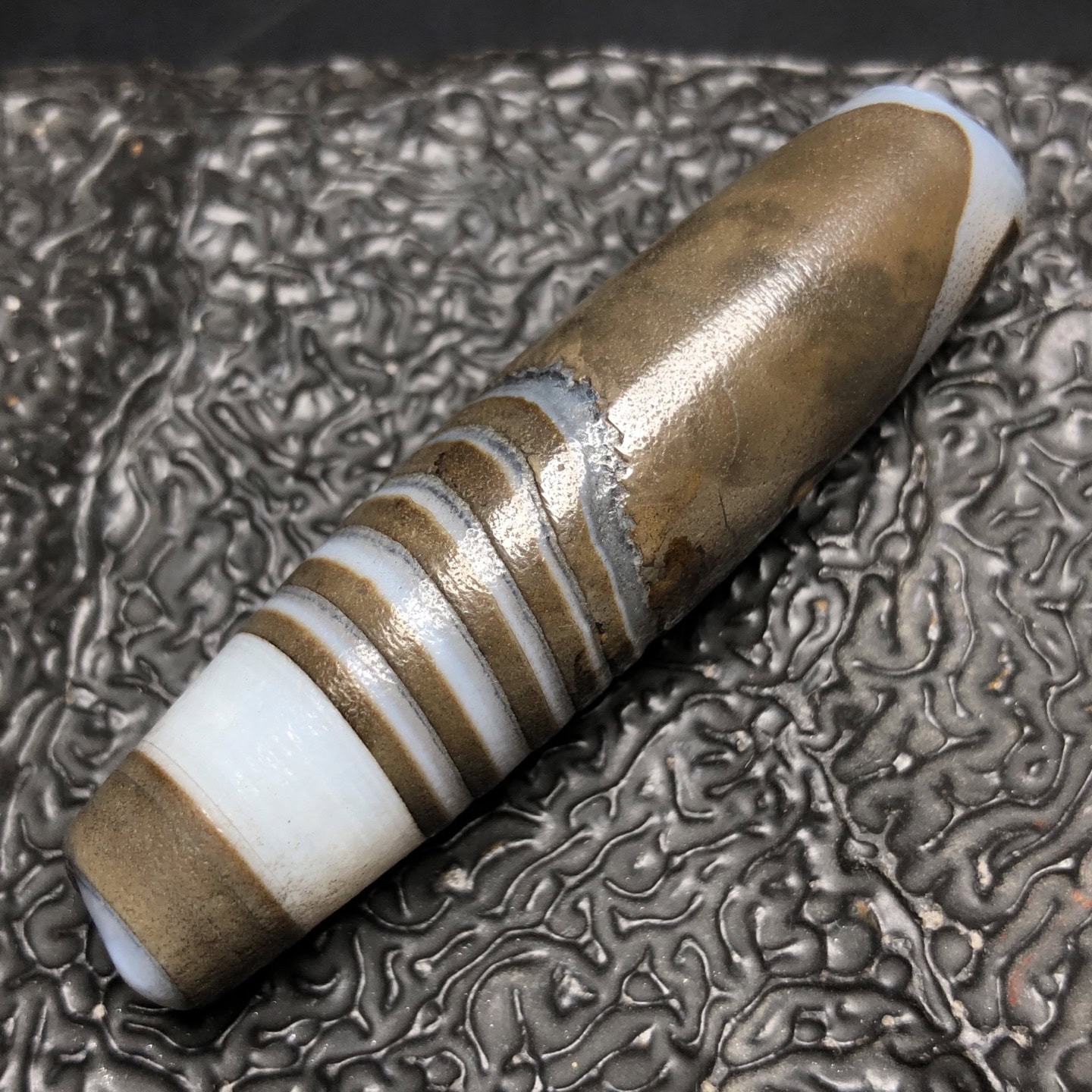 Chinese Natural Jade Carved Dzi beads