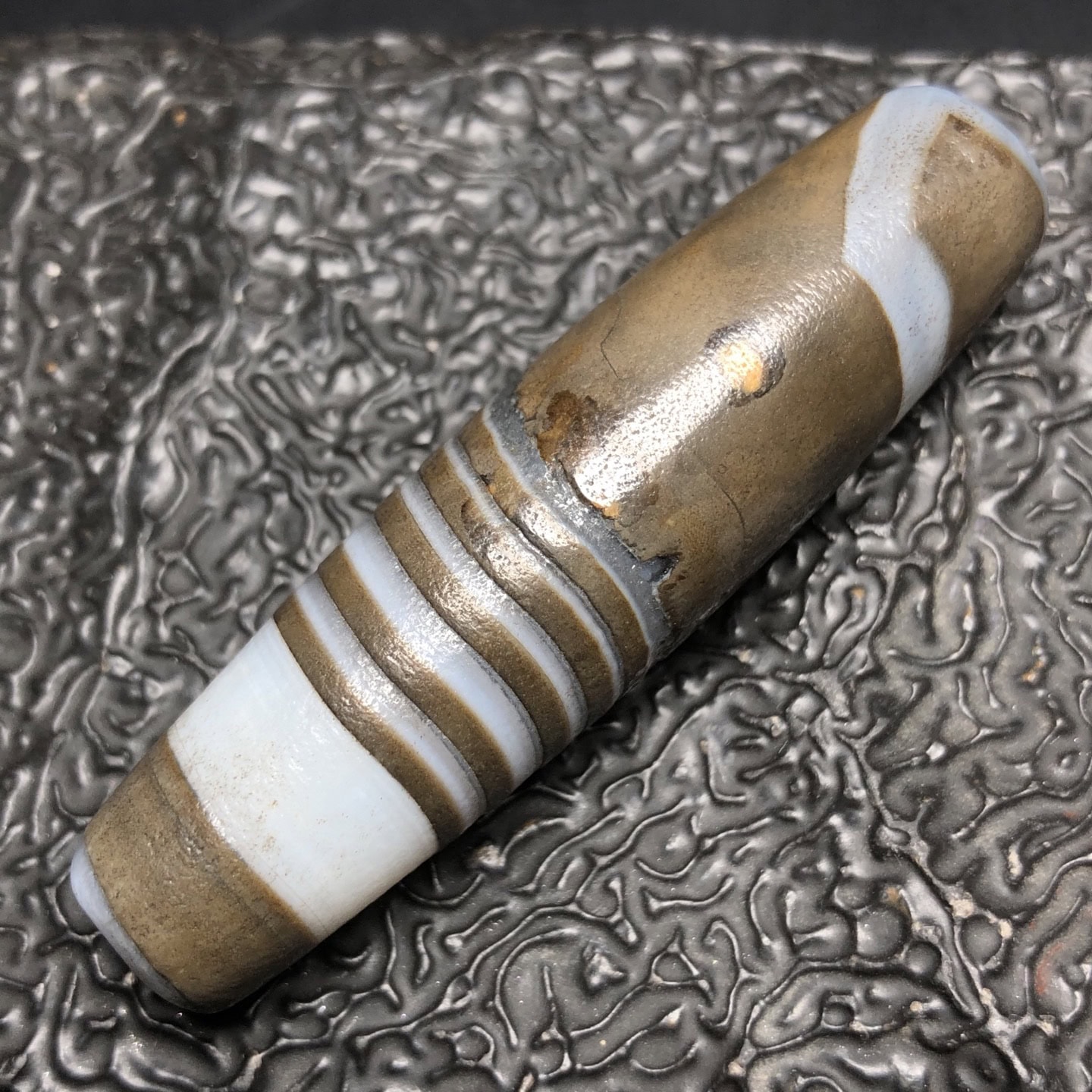 Chinese Natural Jade Carved Dzi beads