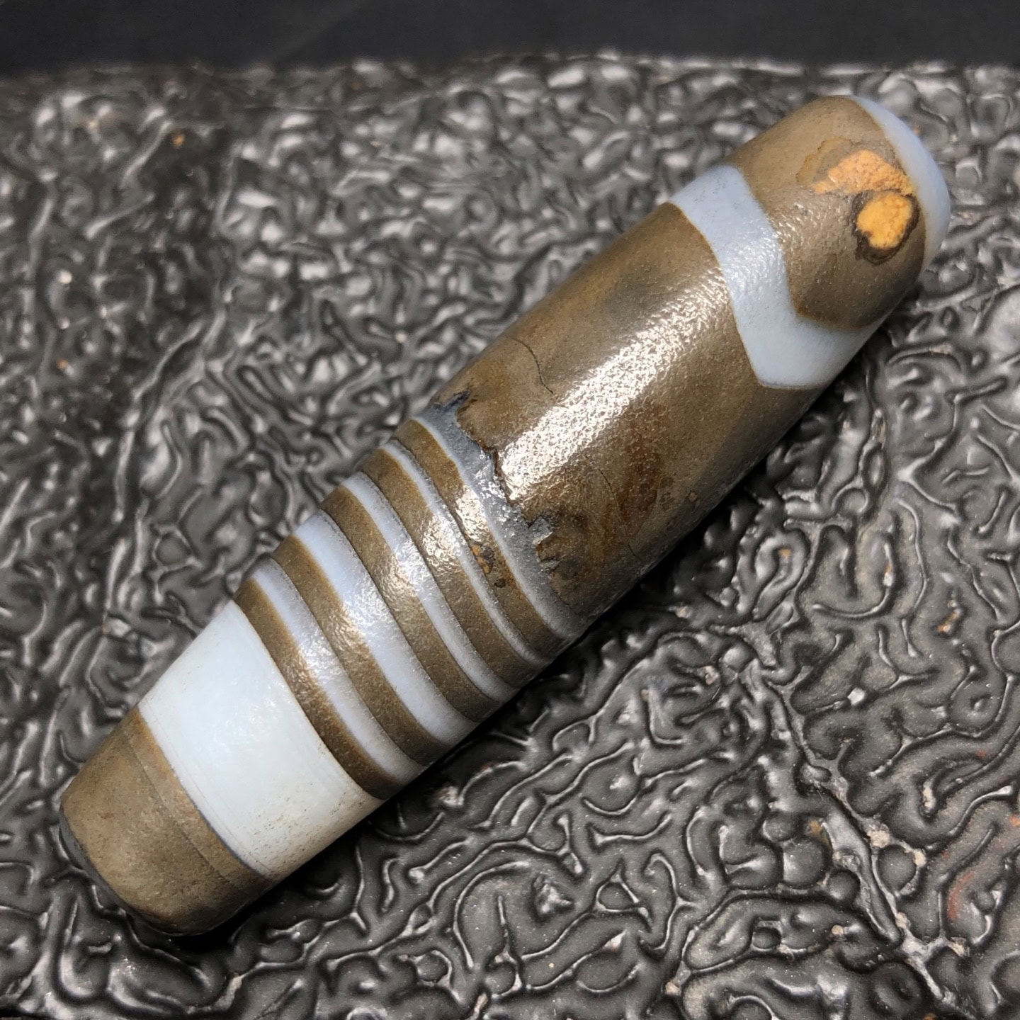 Chinese Natural Jade Carved Dzi beads
