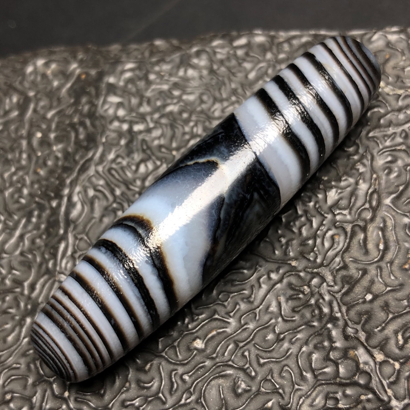Chinese Natural Jade Carved Dzi beads