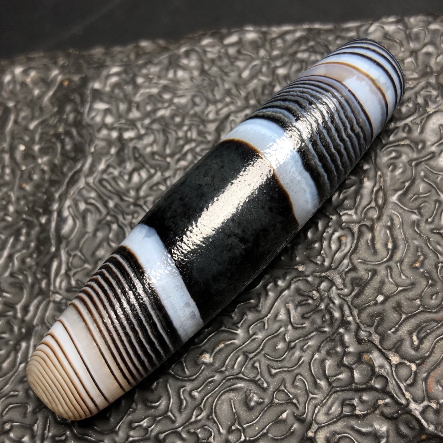 Chinese Natural Jade Carved Dzi beads