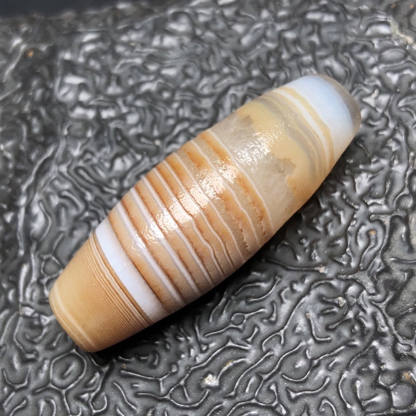 Chinese Natural Jade Carved Dzi beads