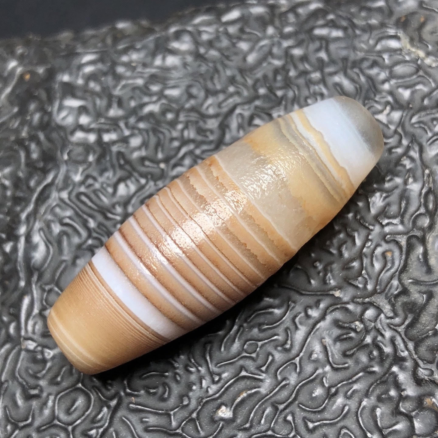 Chinese Natural Jade Carved Dzi beads