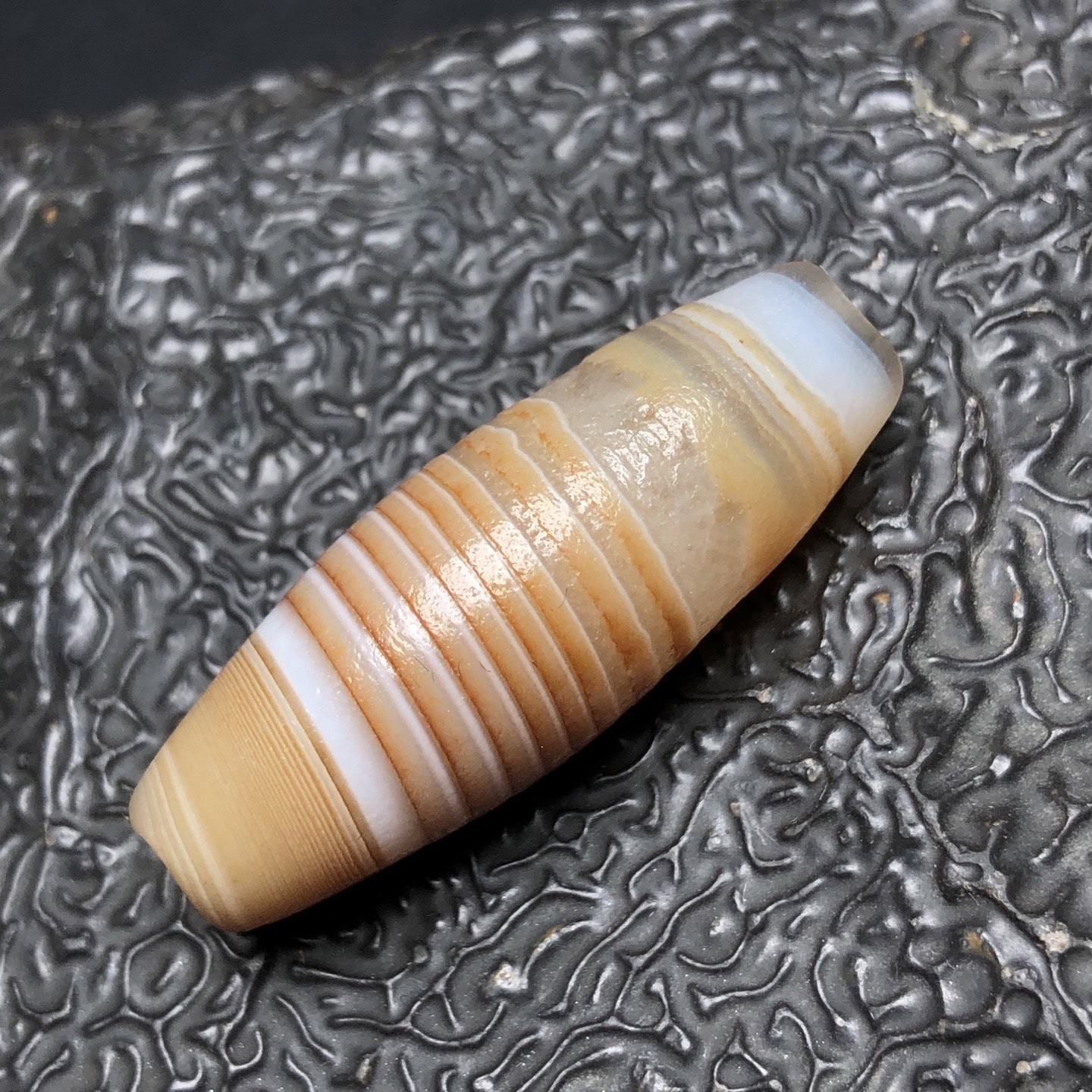 Chinese Natural Jade Carved Dzi beads
