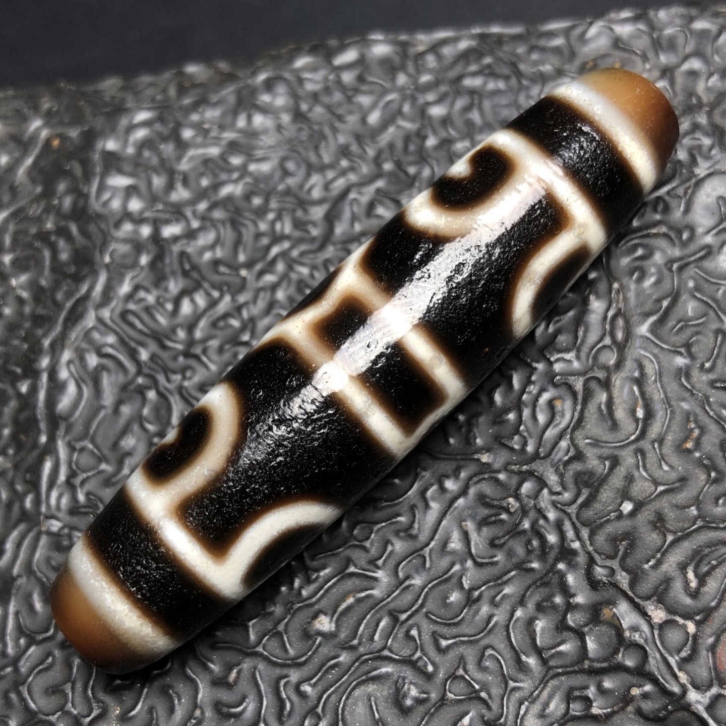 Chinese Natural Jade Carved Dzi beads