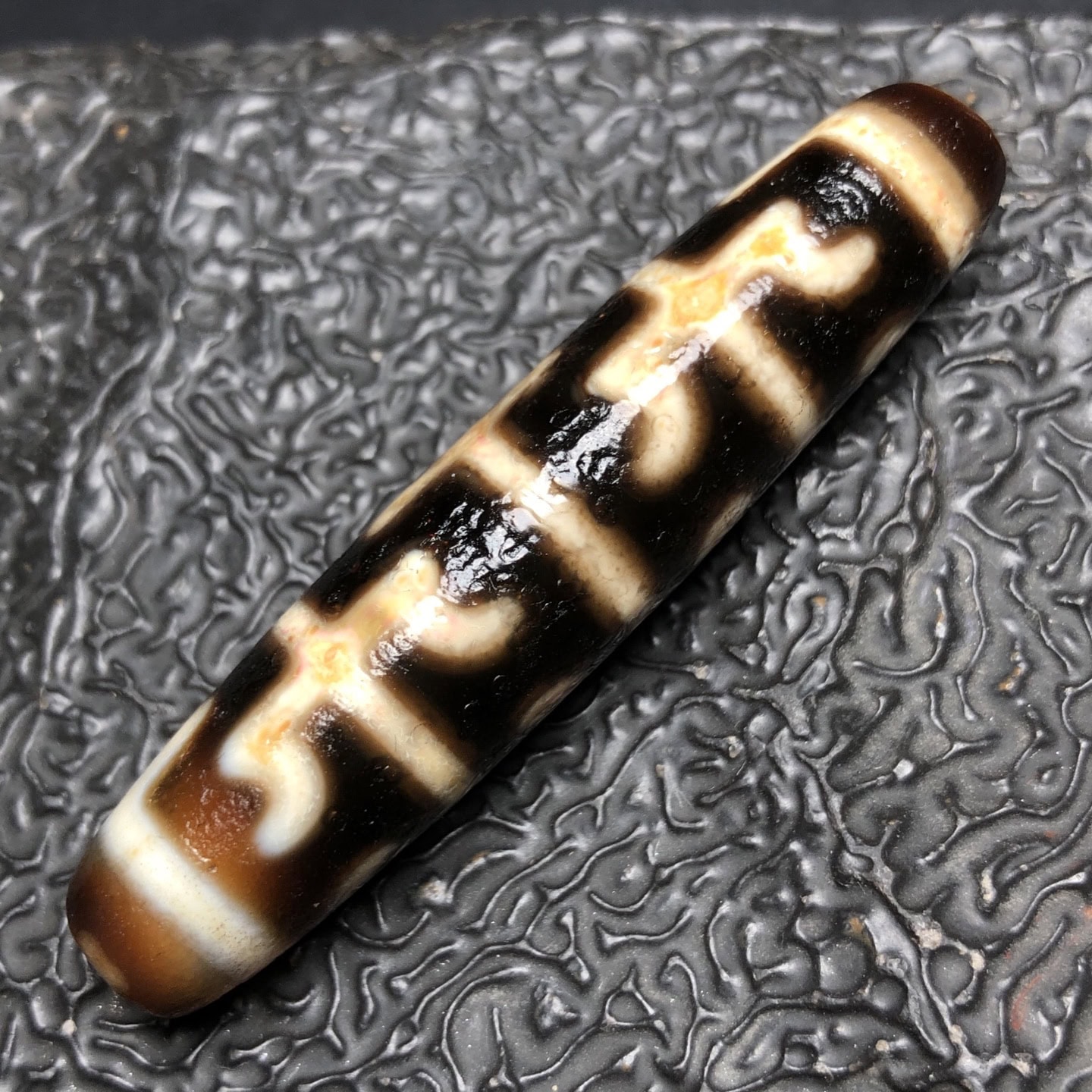Chinese Natural Jade Carved Dzi beads