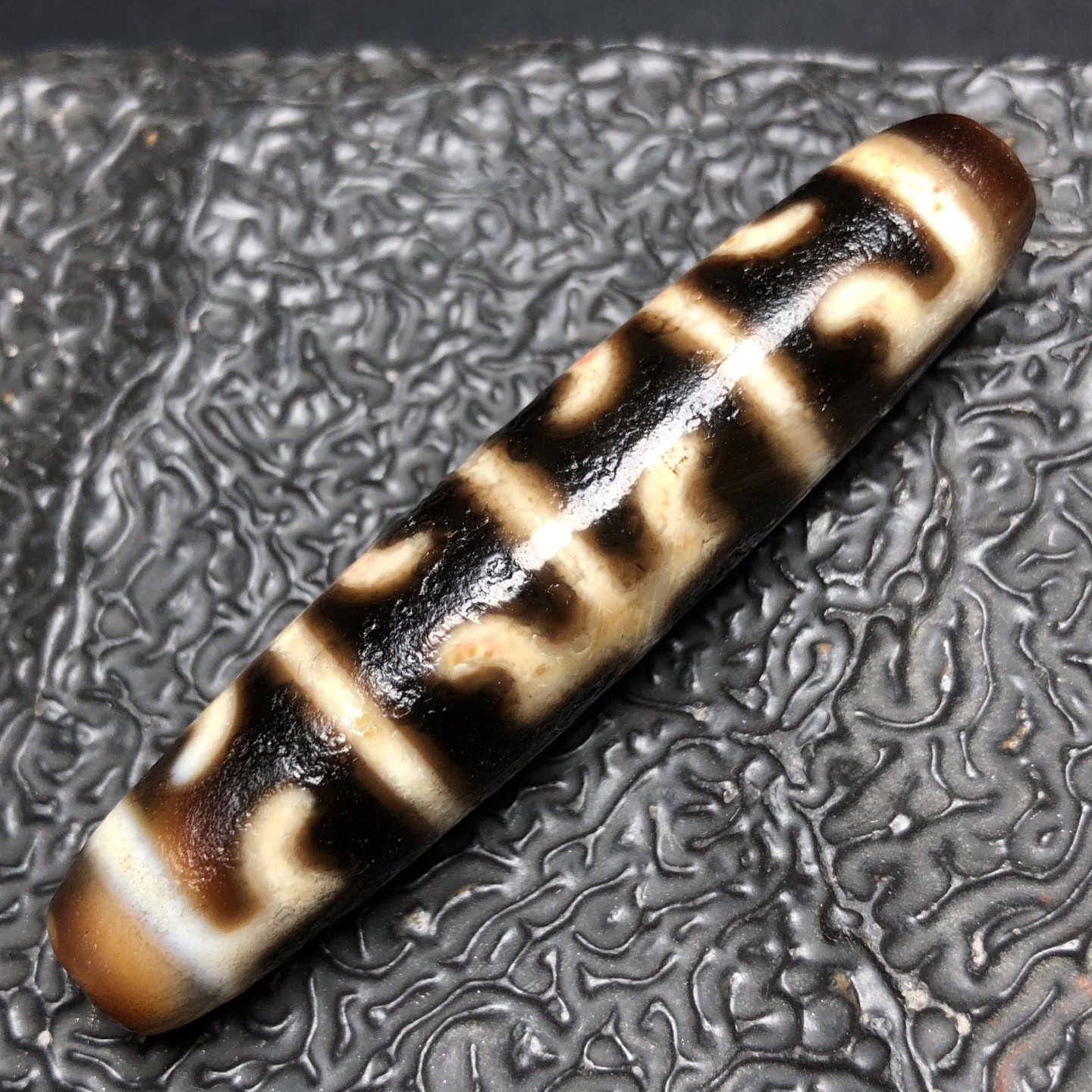 Chinese Natural Jade Carved Dzi beads