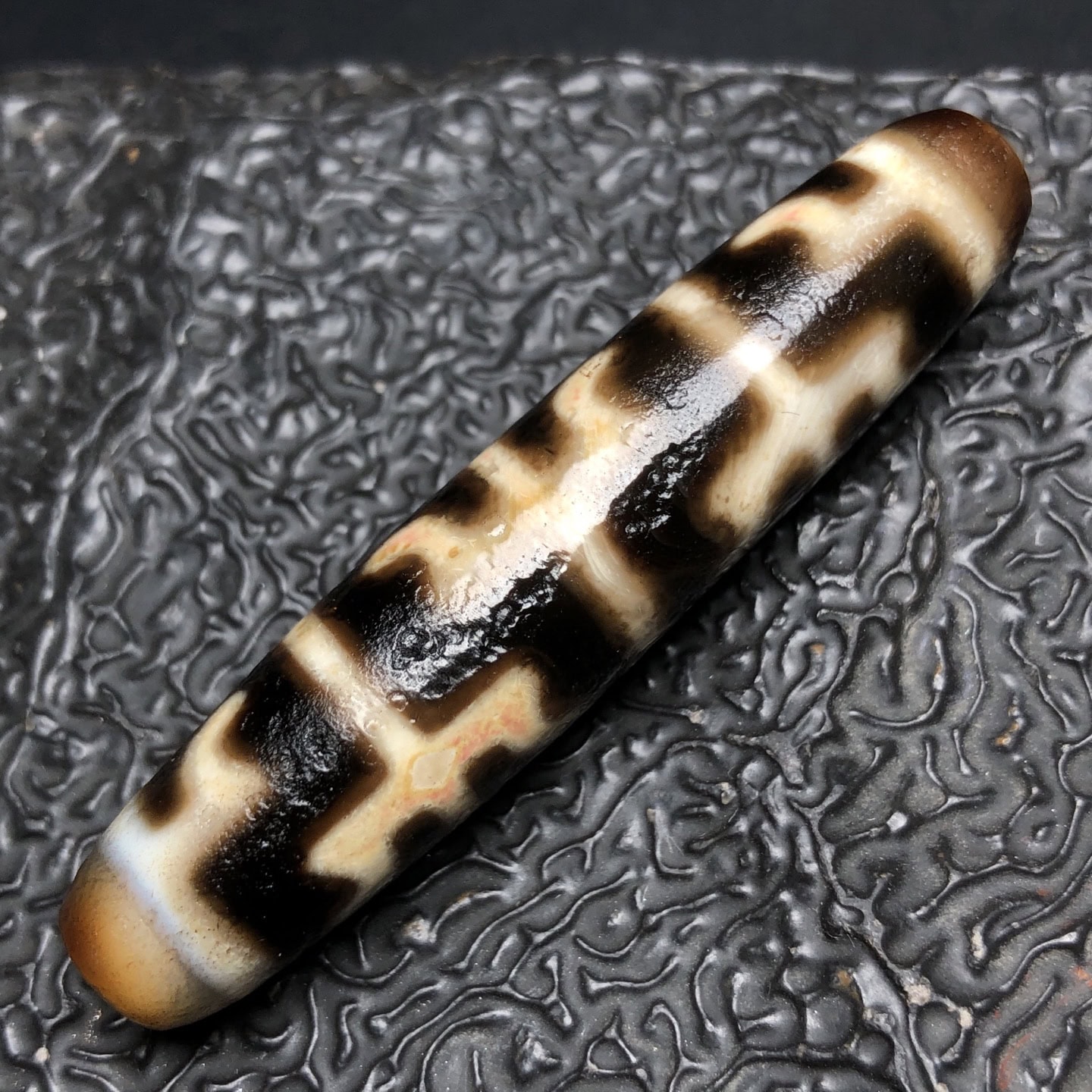 Chinese Natural Jade Carved Dzi beads