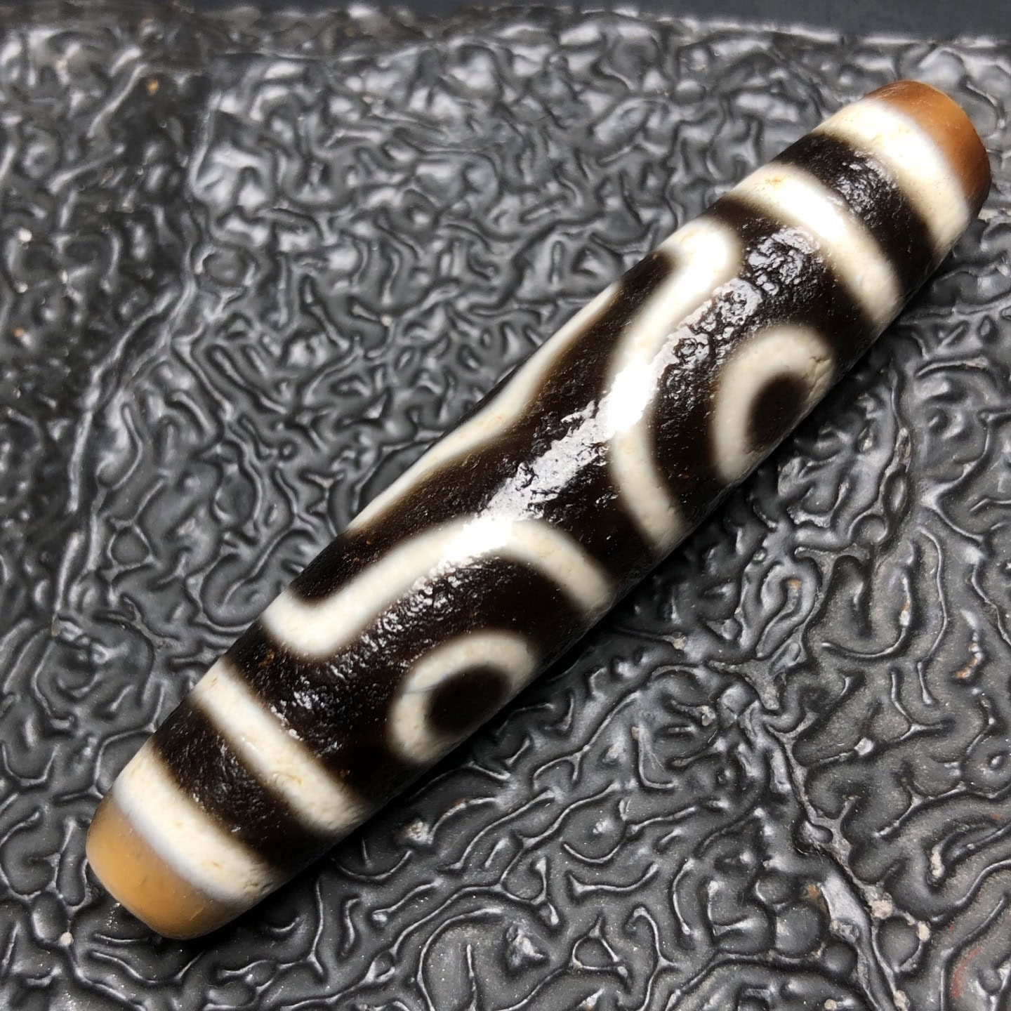 Chinese Natural Jade Carved Dzi beads