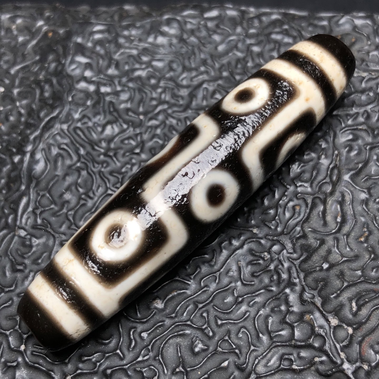 Chinese Natural Jade Carved Dzi beads
