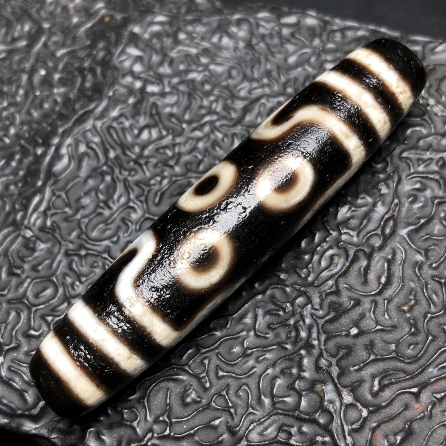Chinese Natural Jade Carved Dzi beads