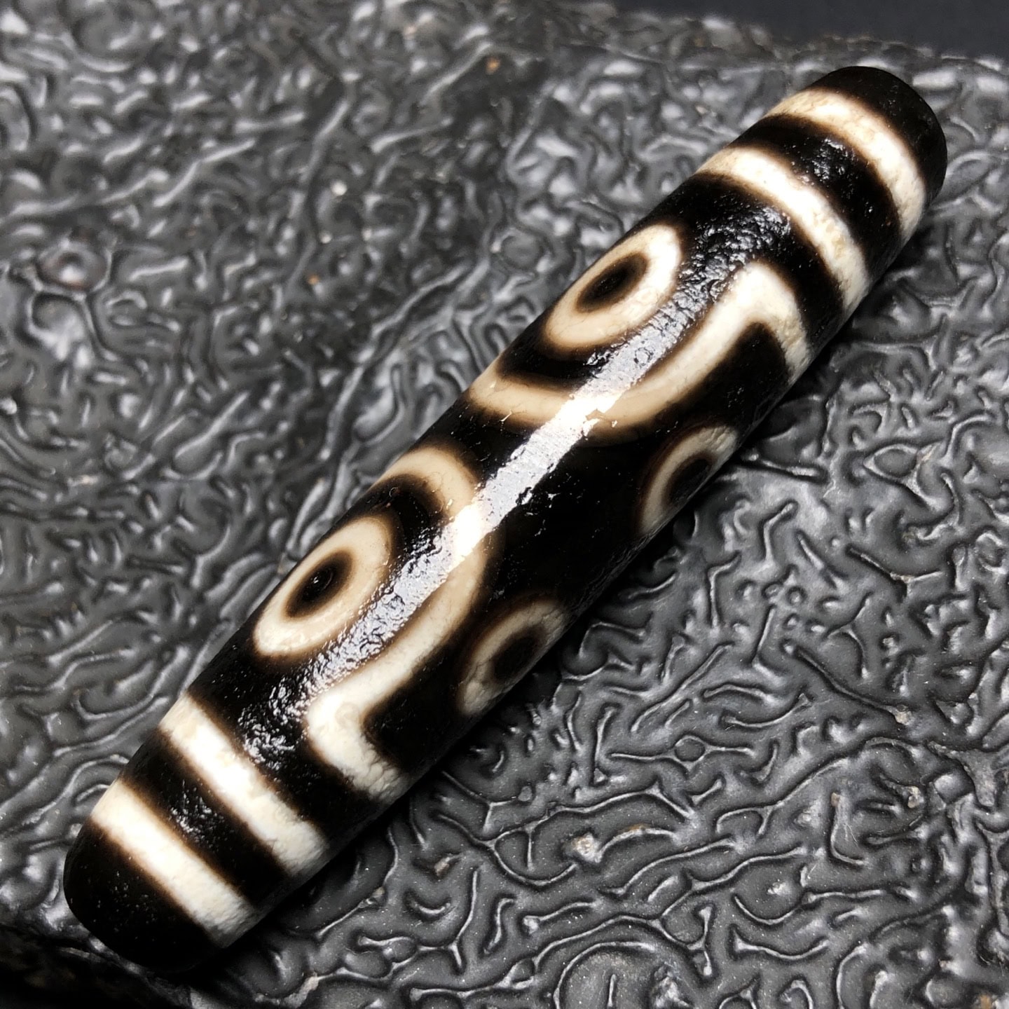Chinese Natural Jade Carved Dzi beads